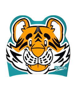 Unisex Kids Tiger Print Swim Cap For Tots - Boys and Girls - Orange & Green