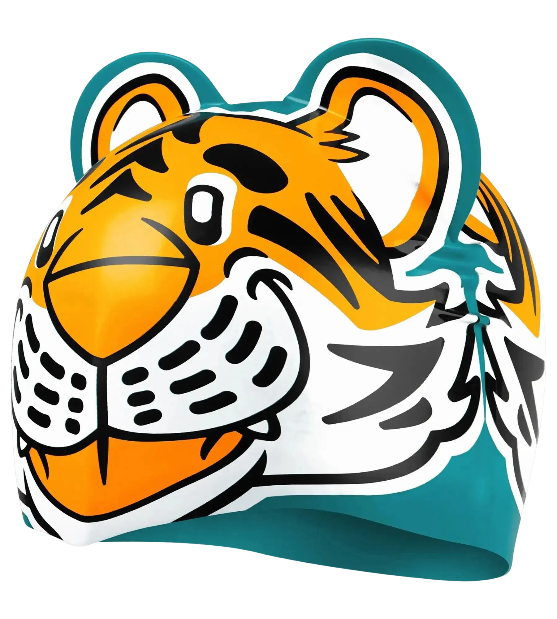 Unisex Kids Tiger Print Swim Cap For Tots - Boys and Girls - Orange & Green - Image 7