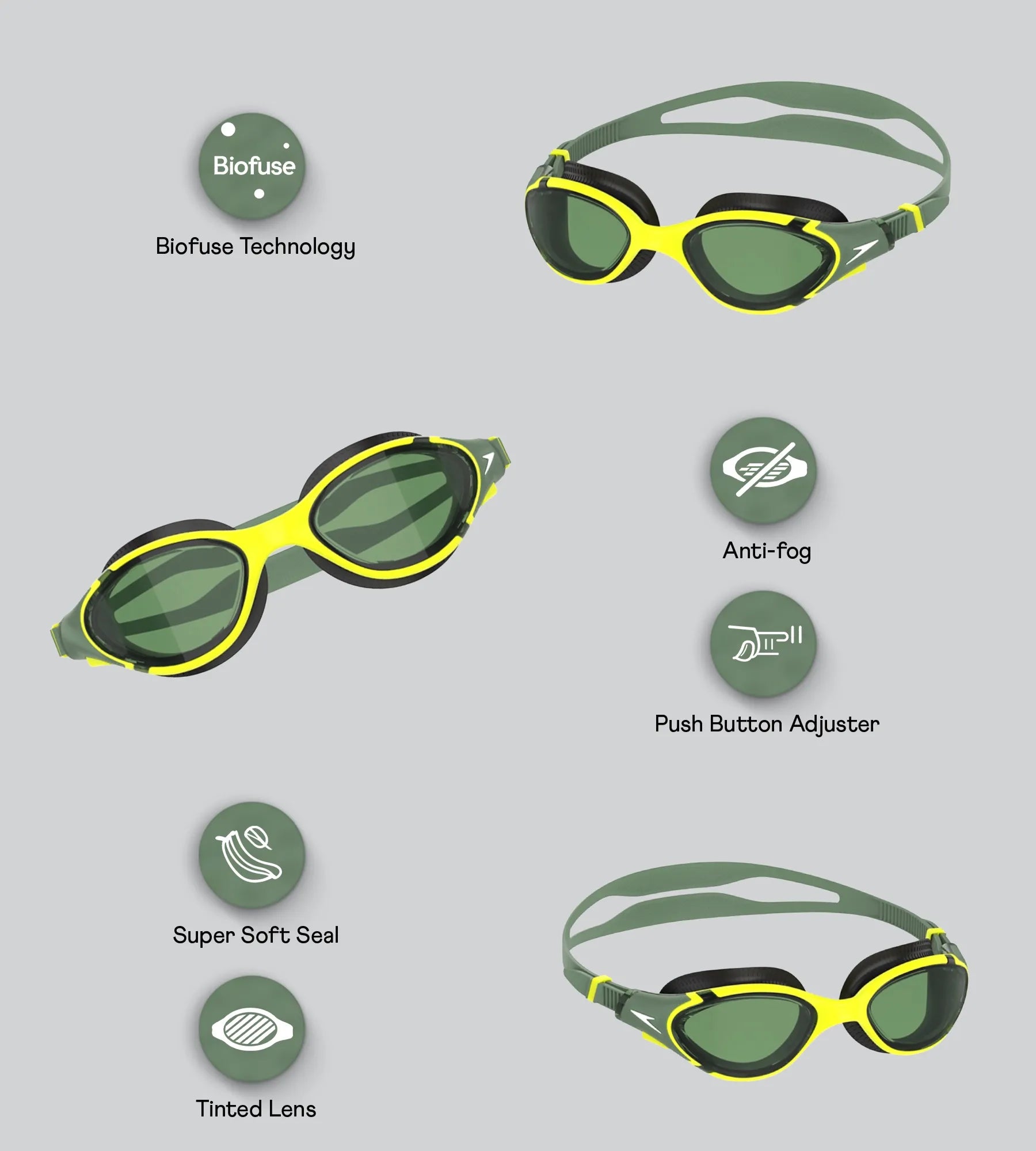 Unisex Adult Biofuse 2.0 Anti Fog Coated Swim Goggles For Men and Women - Black & Glacier Grey - Image 2