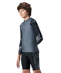 Boy's Endurabrite Printed Long Sleeve Suntop - Grey Lead & White
