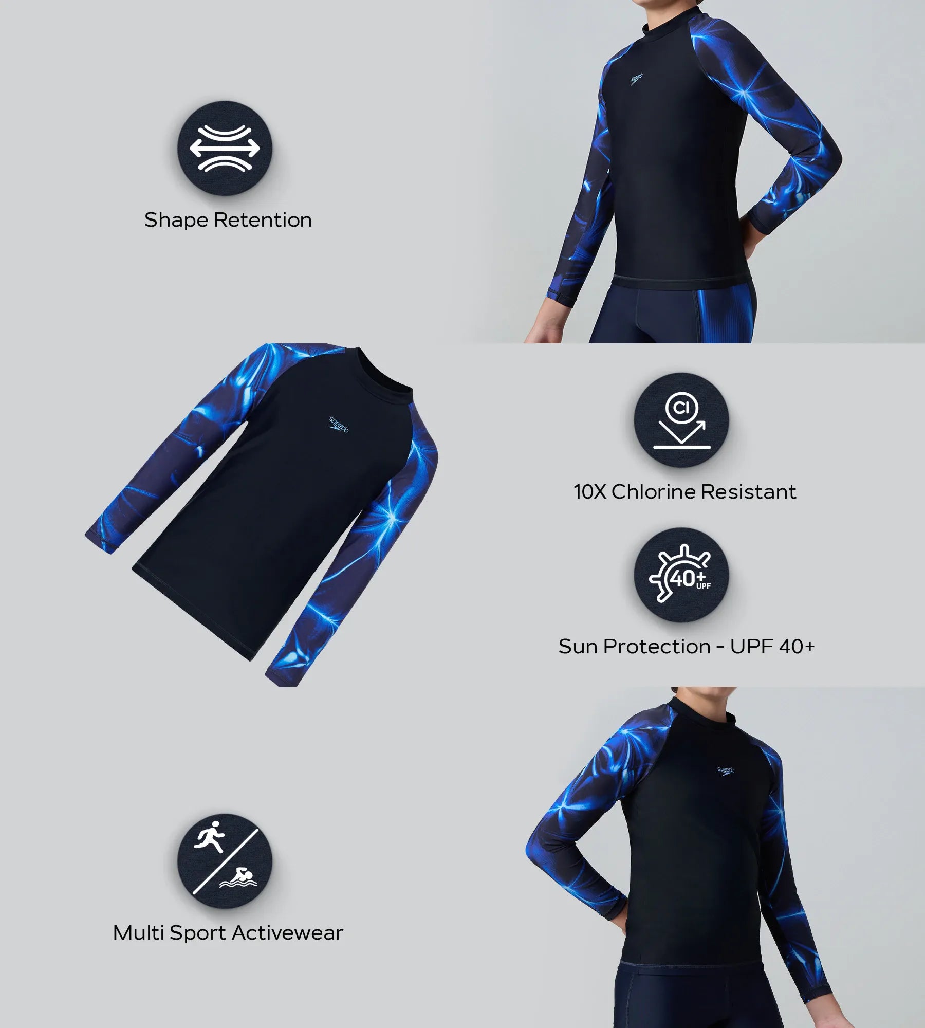 Boy's Endurance10 Printed Long Sleeve Suntop - True Navy & Periwinkle Blue - Image 2
