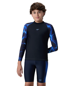 Boy's Endurance10 Printed Long Sleeve Suntop - True Navy & Periwinkle Blue
