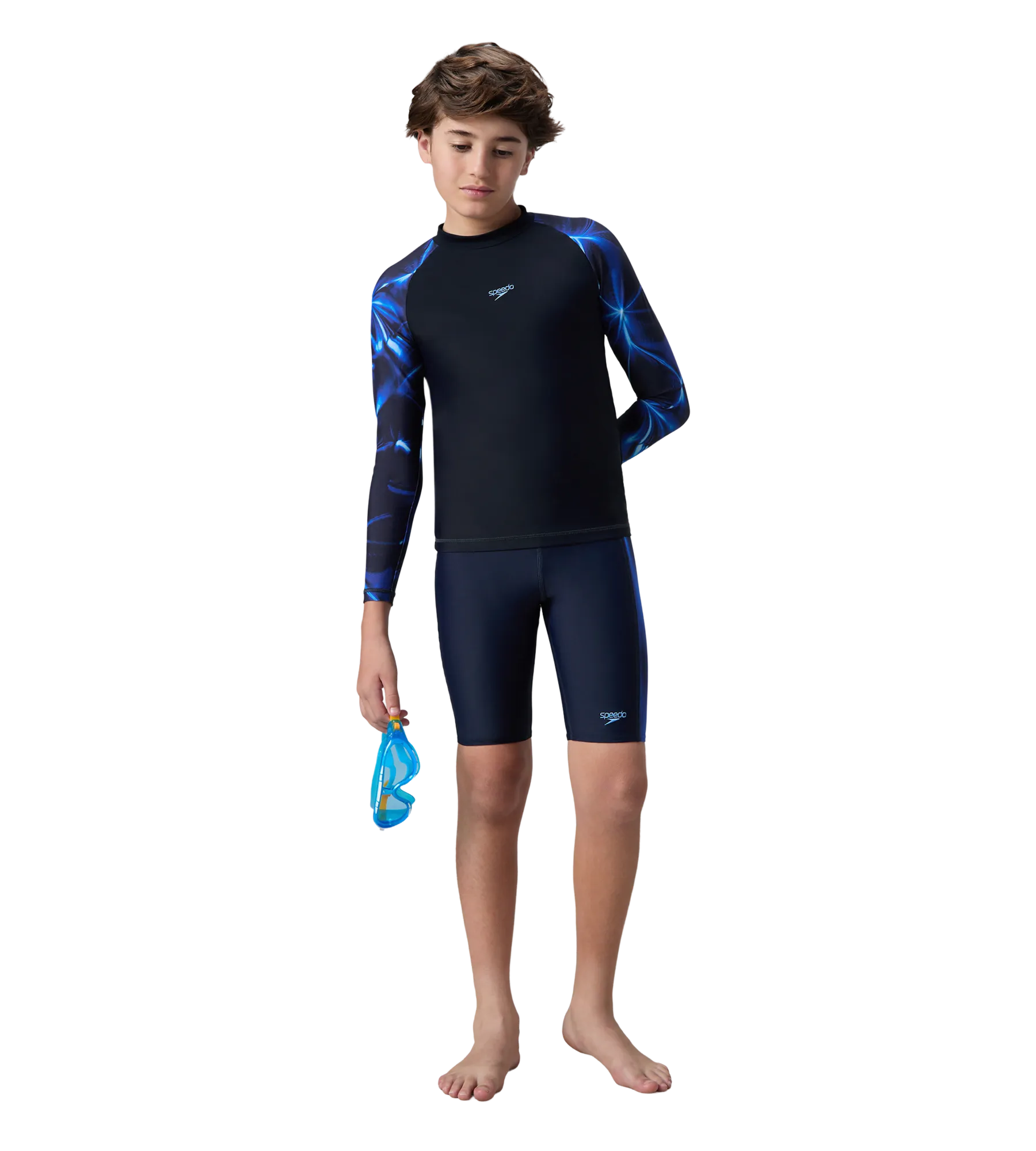 Boy's Endurance10 Printed Long Sleeve Suntop - True Navy & Periwinkle Blue - Image 6