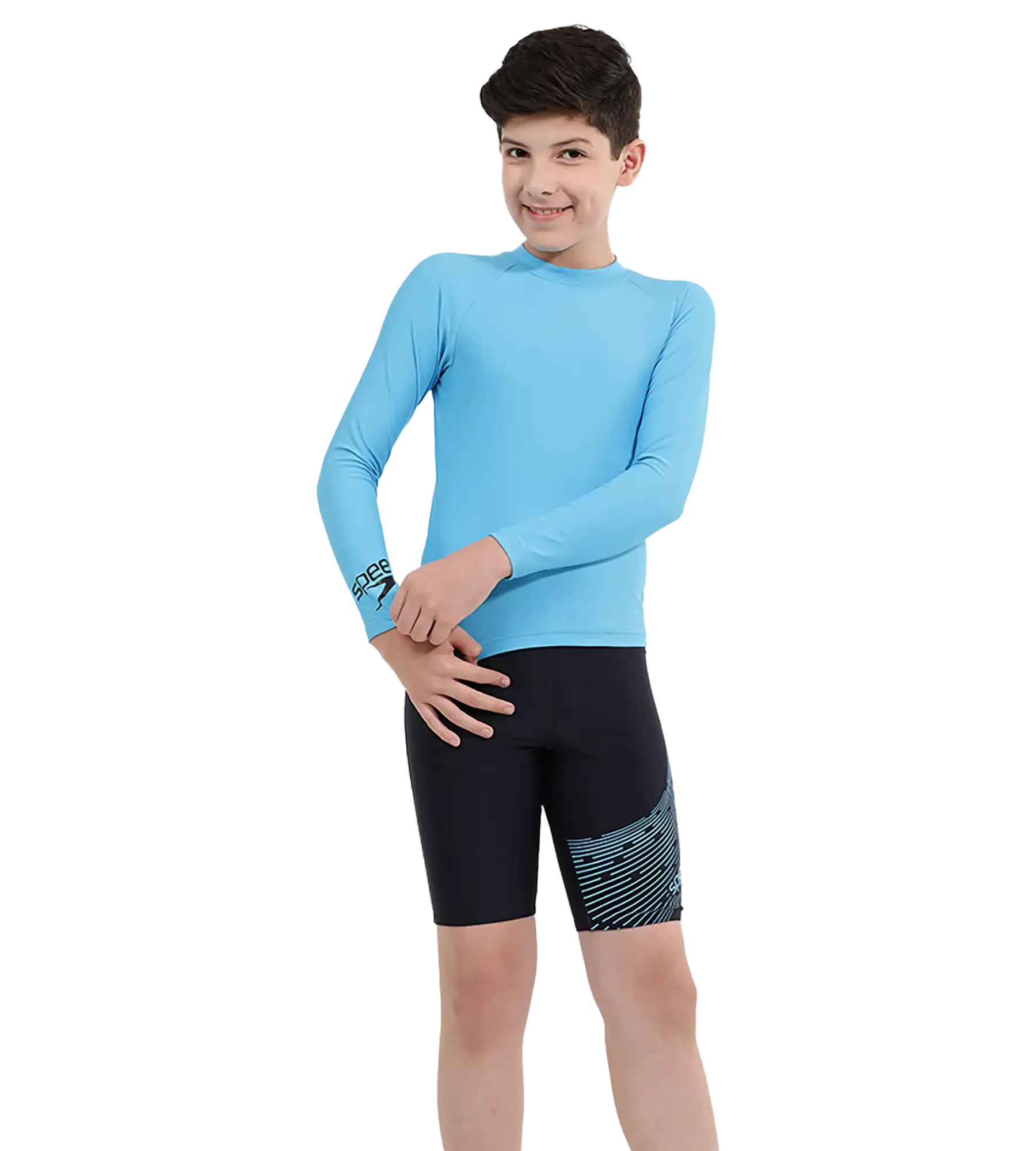 Boy's Recycled Endura Brite Long Sleeve Suntop - Picton Blue & Black - Image 13