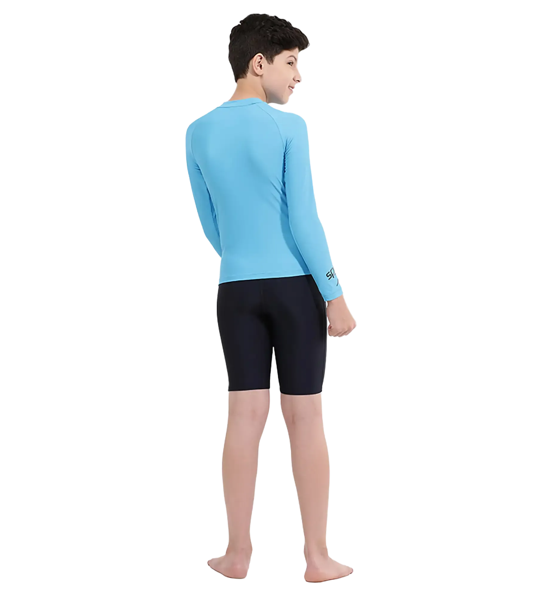 Boy's Recycled Endura Brite Long Sleeve Suntop - Picton Blue & Black - Image 14