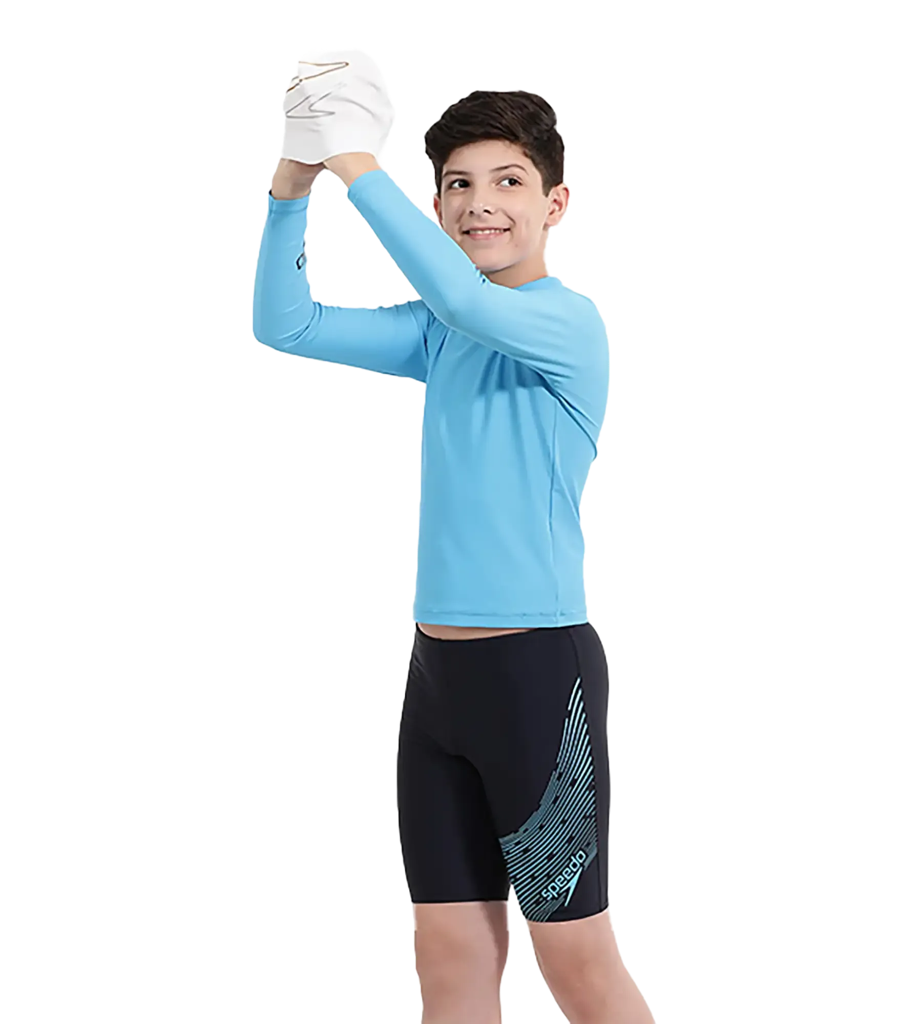 Boy's Recycled Endura Brite Long Sleeve Suntop - Picton Blue & Black - Image 16