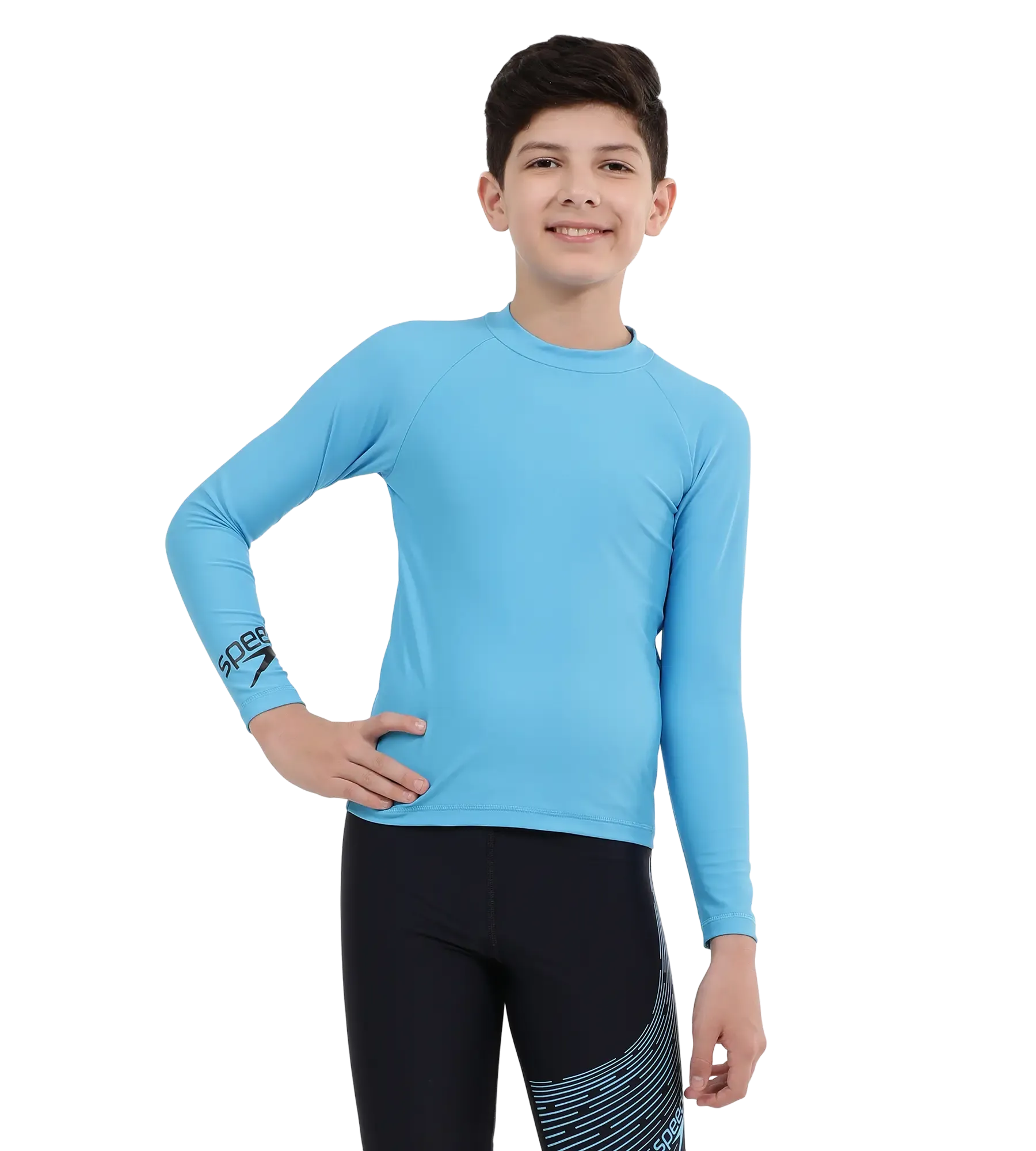 Boy's Recycled Endura Brite Long Sleeve Suntop - Picton Blue & Black - Image 3