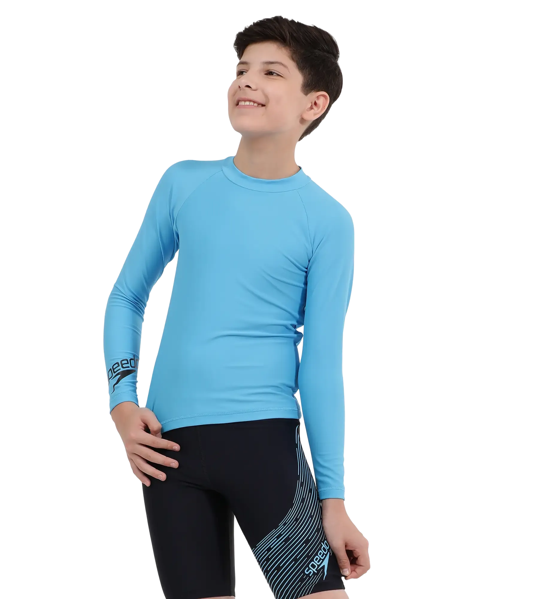 Boy's Recycled Endura Brite Long Sleeve Suntop - Picton Blue & Black - Image 2