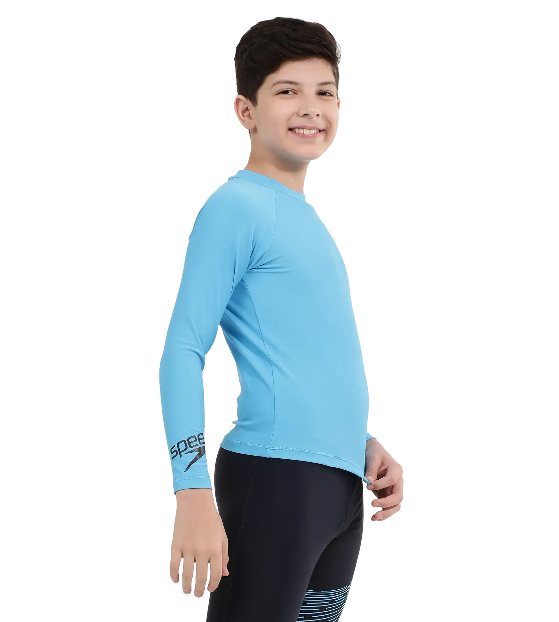 Boy's Recycled Endura Brite Long Sleeve Suntop - Picton Blue & Black