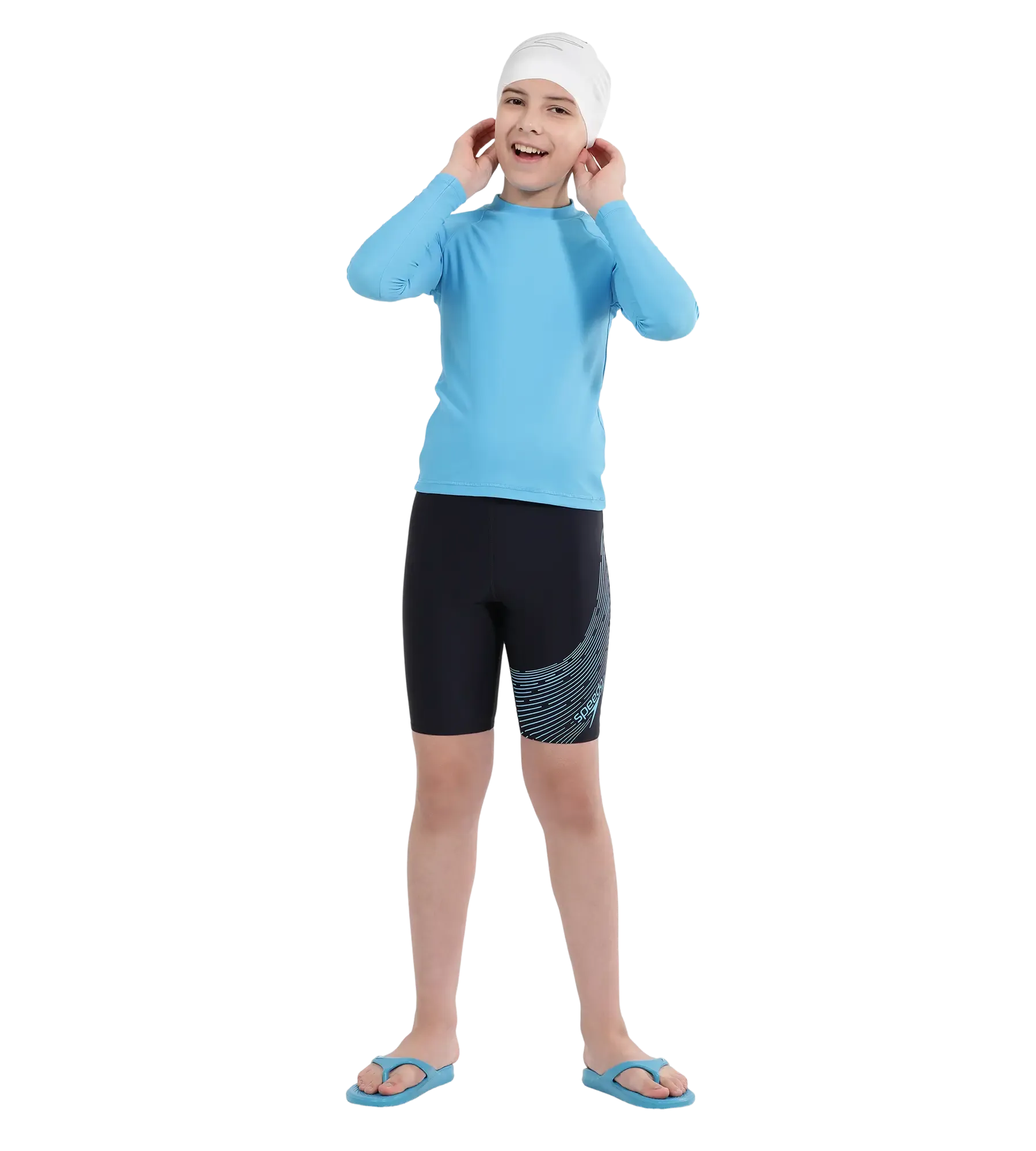 Boy's Recycled Endura Brite Long Sleeve Suntop - Picton Blue & Black - Image 5