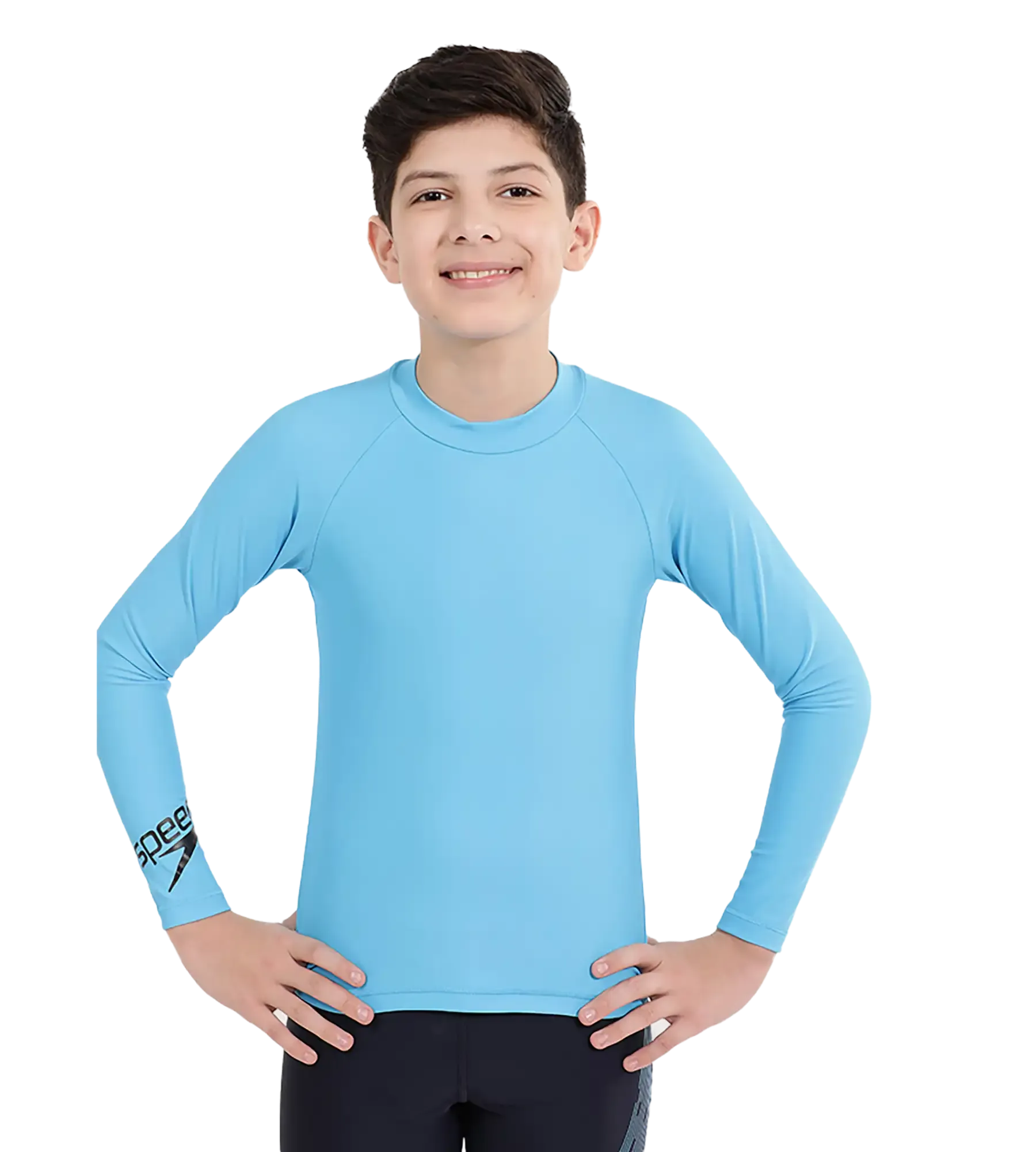 Boy's Recycled Endura Brite Long Sleeve Suntop - Picton Blue & Black - Image 8