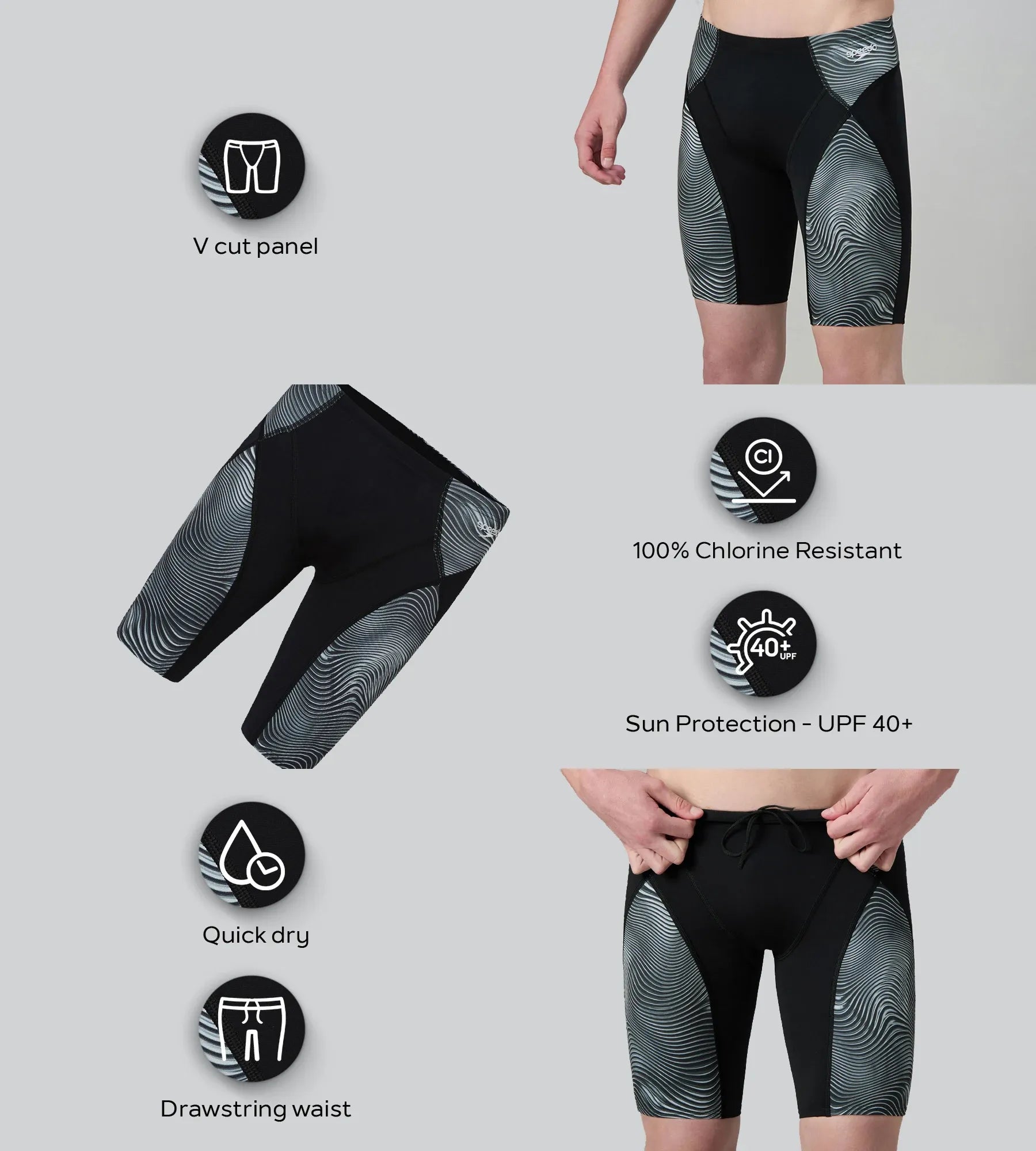 Men's Endurance+ Hydrosense Print V-Cut Compression Jammer - Black & White - Image 2
