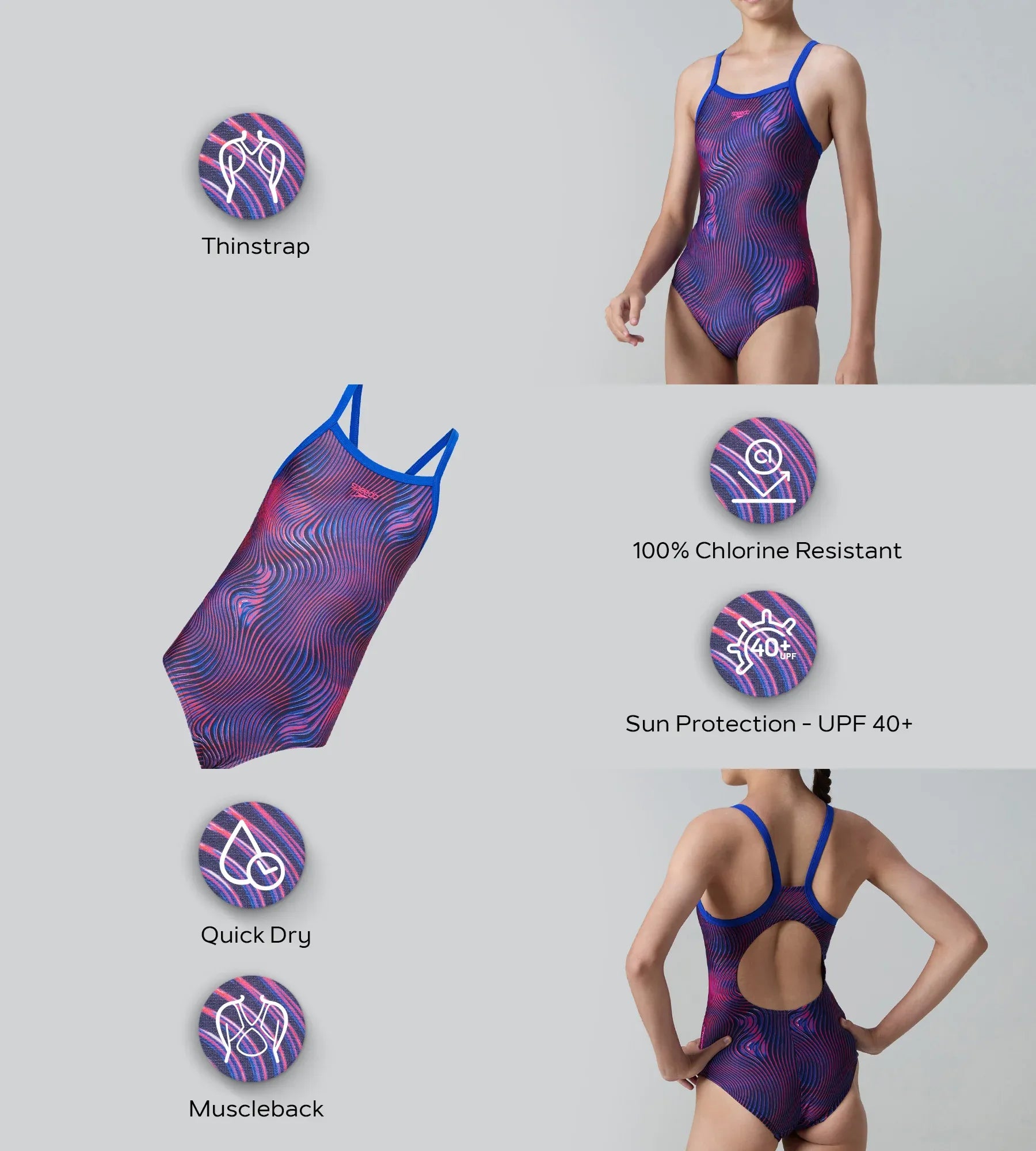 Girl's Endurance+ Thinstrap Muscleback V-Cut One Piece Swimsuit - Peacoat & Margarita Pink - Image 2