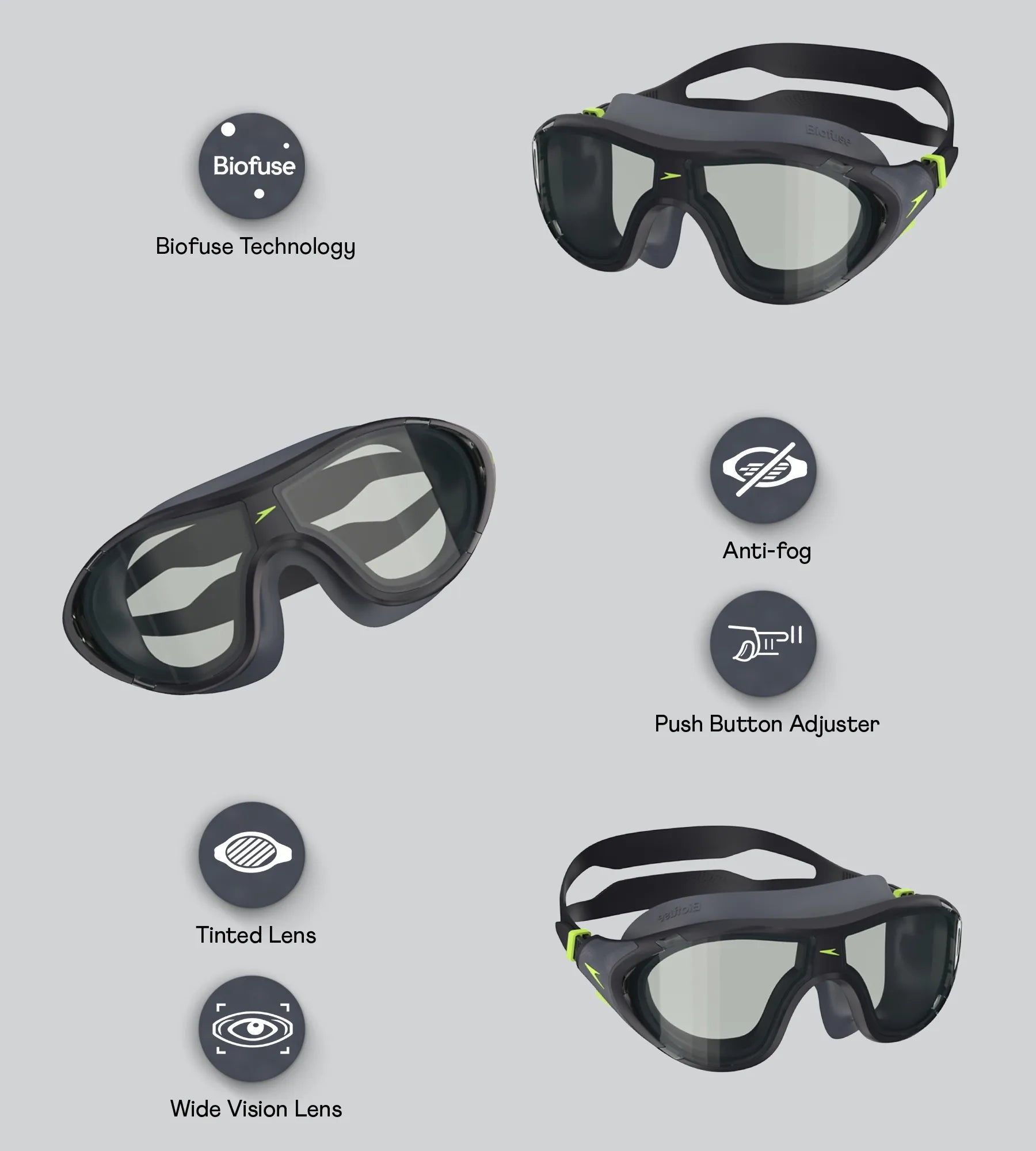 Unisex Adult Biofuse 2.0 Mask Anti Fog Coated Lens Swim Goggles For Men and Women - Anthracite Sna - Image 2