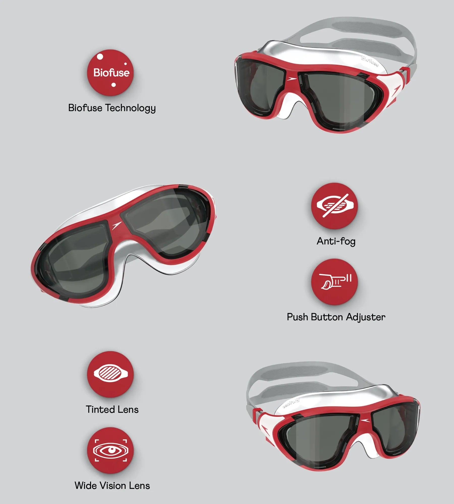 Unisex Kids Biofuse 2.0 Mask Anti Fog Coated Lens Swim Goggles For Boys and Girls - High Risk Red - Image 2