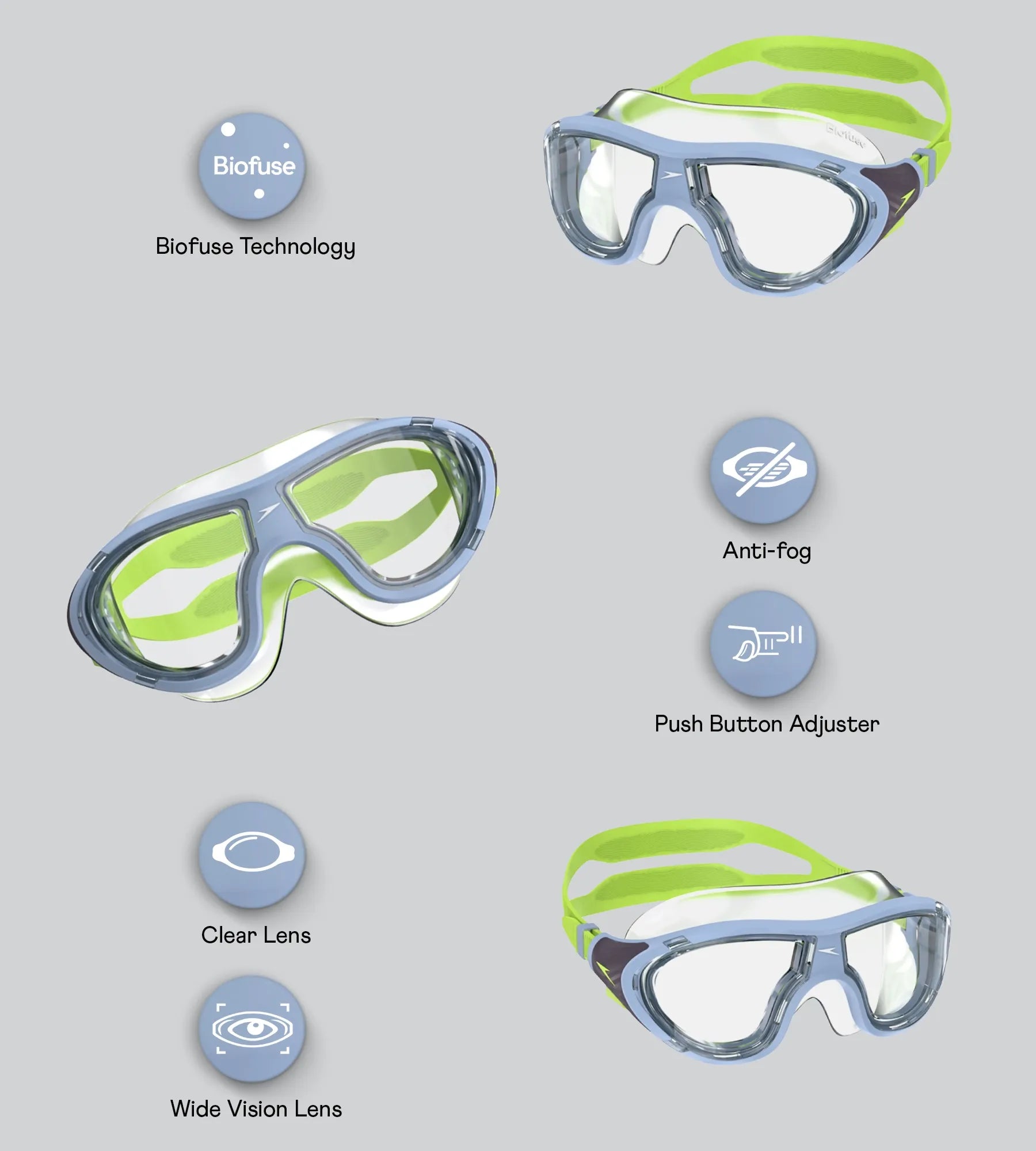 Unisex Kids Biofuse 2.0 Mask Anti Fog Coated Lens Swim Goggles For Boys and Girls - Lagoon Blue & Celeste - Image 2