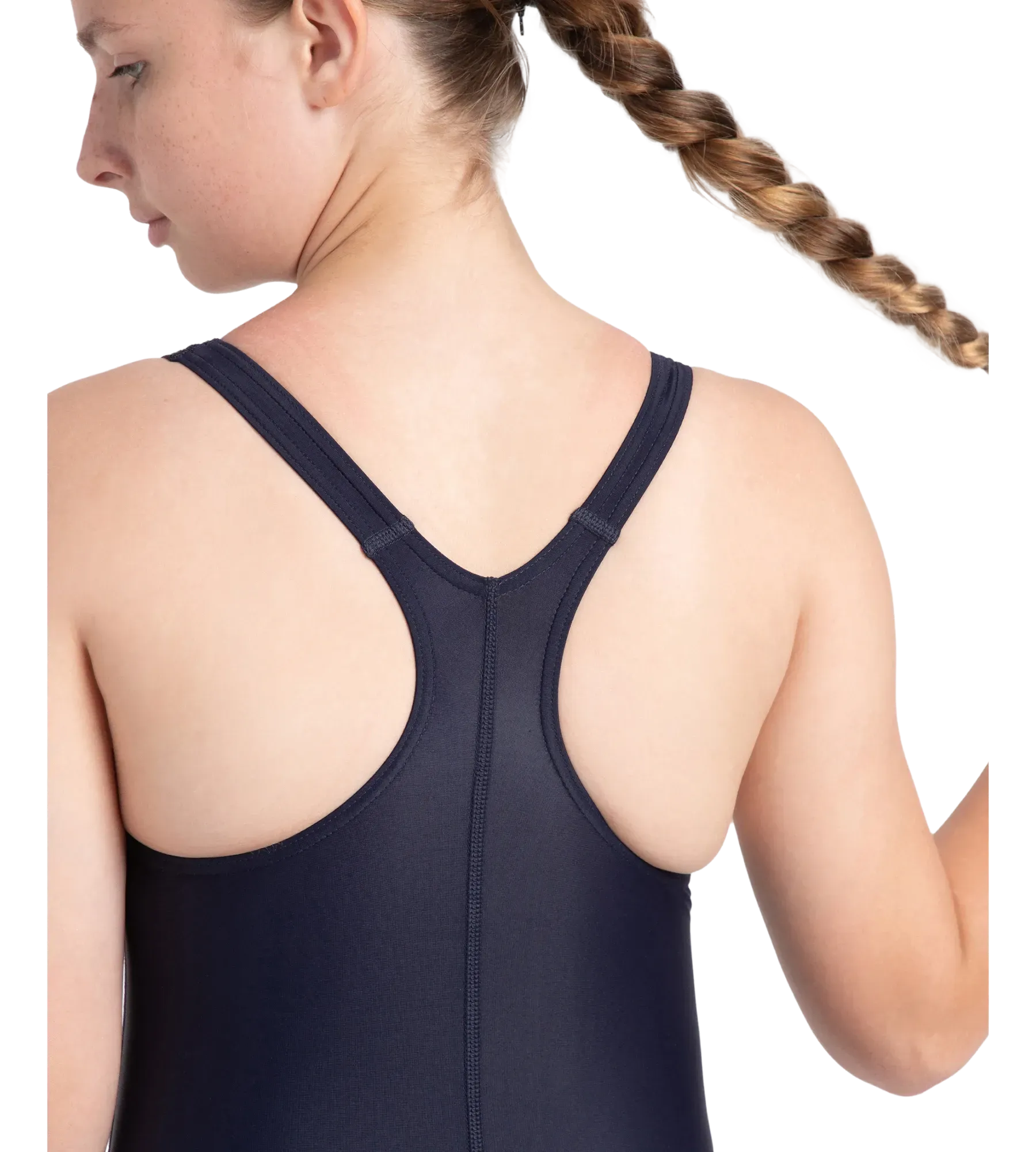 Girl's Endurance10 Lycra Racerback V-Cut One Piece Swimuit - True Navy & Coral Sands - Image 11