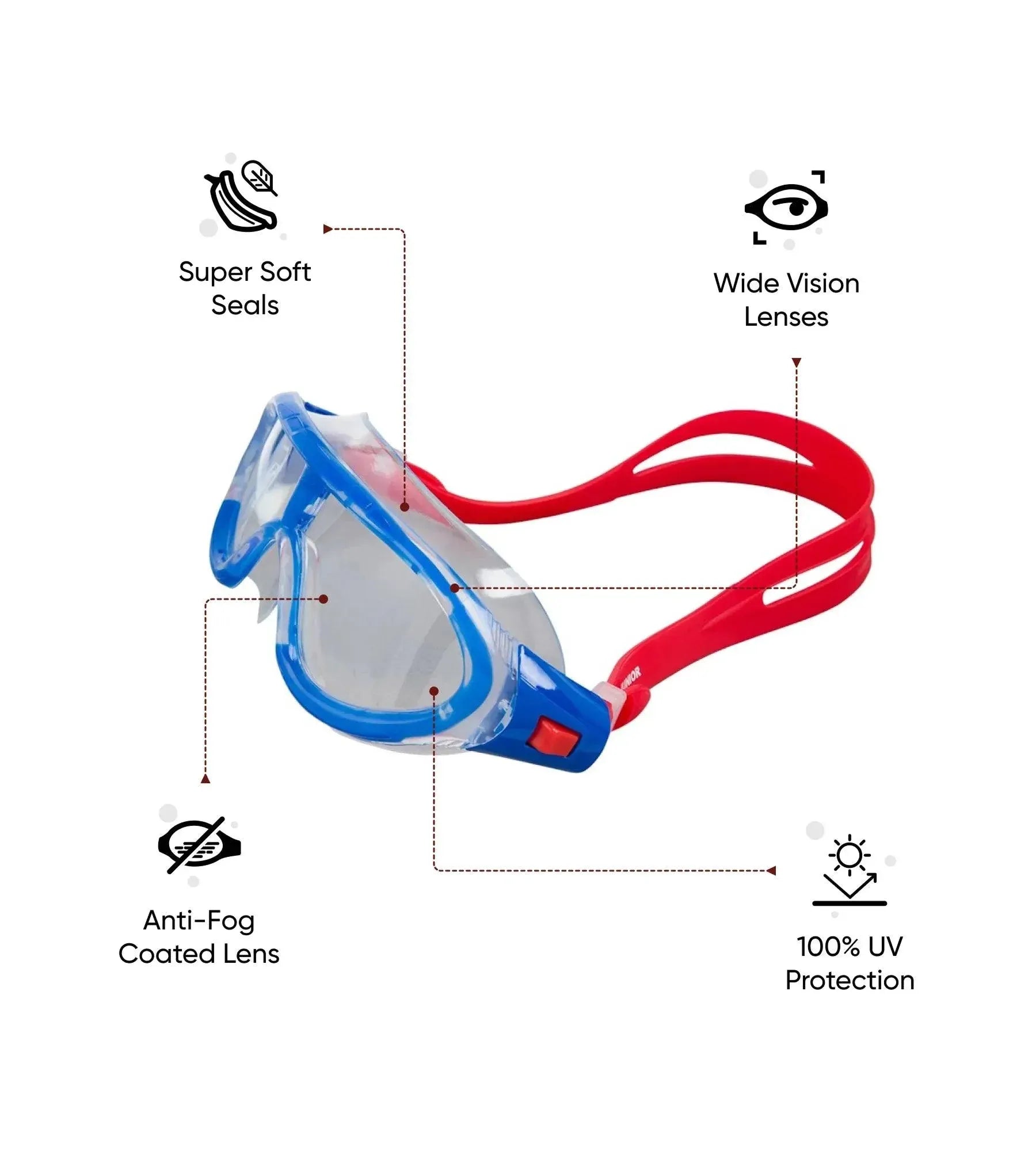 Unisex Kids Rift Clear-Lens Goggles - Lava Red & Beautiful Blue - Image 2