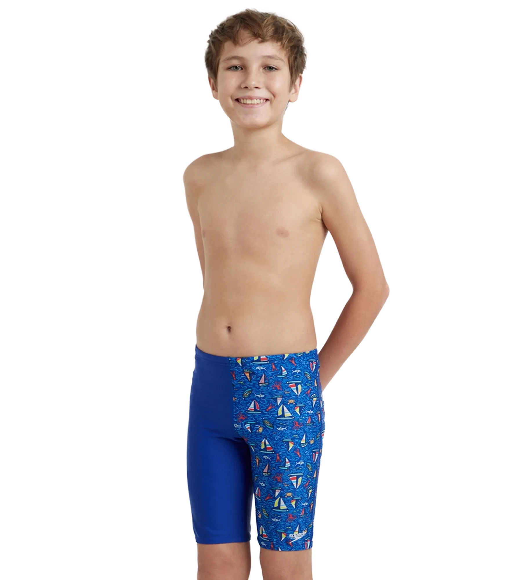 Boy's Endura Brite Digital Print Jammer - True Cobalt & White - Image 6