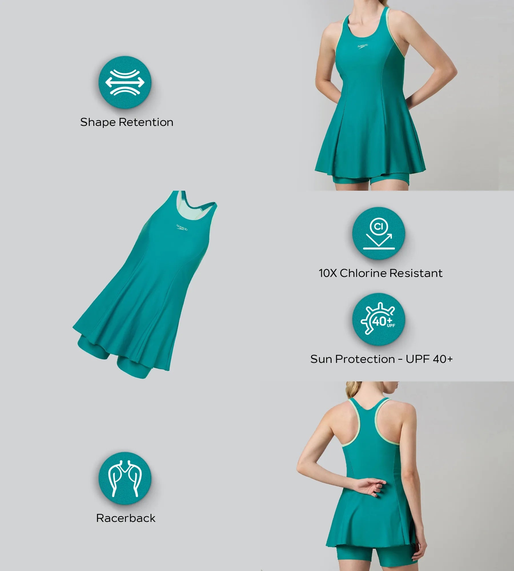 Women's Endurance10 Racerback Swimdress With Boyleg - Kai Green & Pale Adventure - Image 2