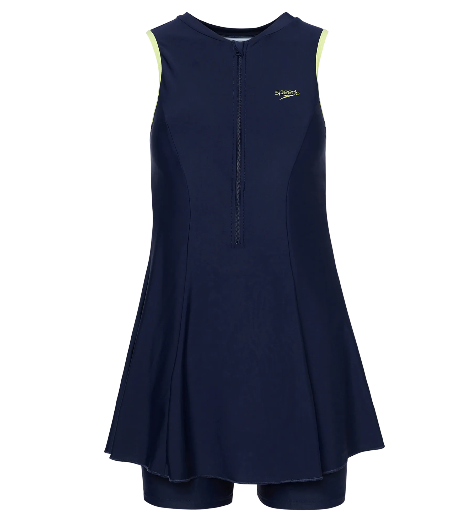 Women's Endurance10 Racerback Swimdress With Boyleg - True Navy & Electric Lime - Image 11
