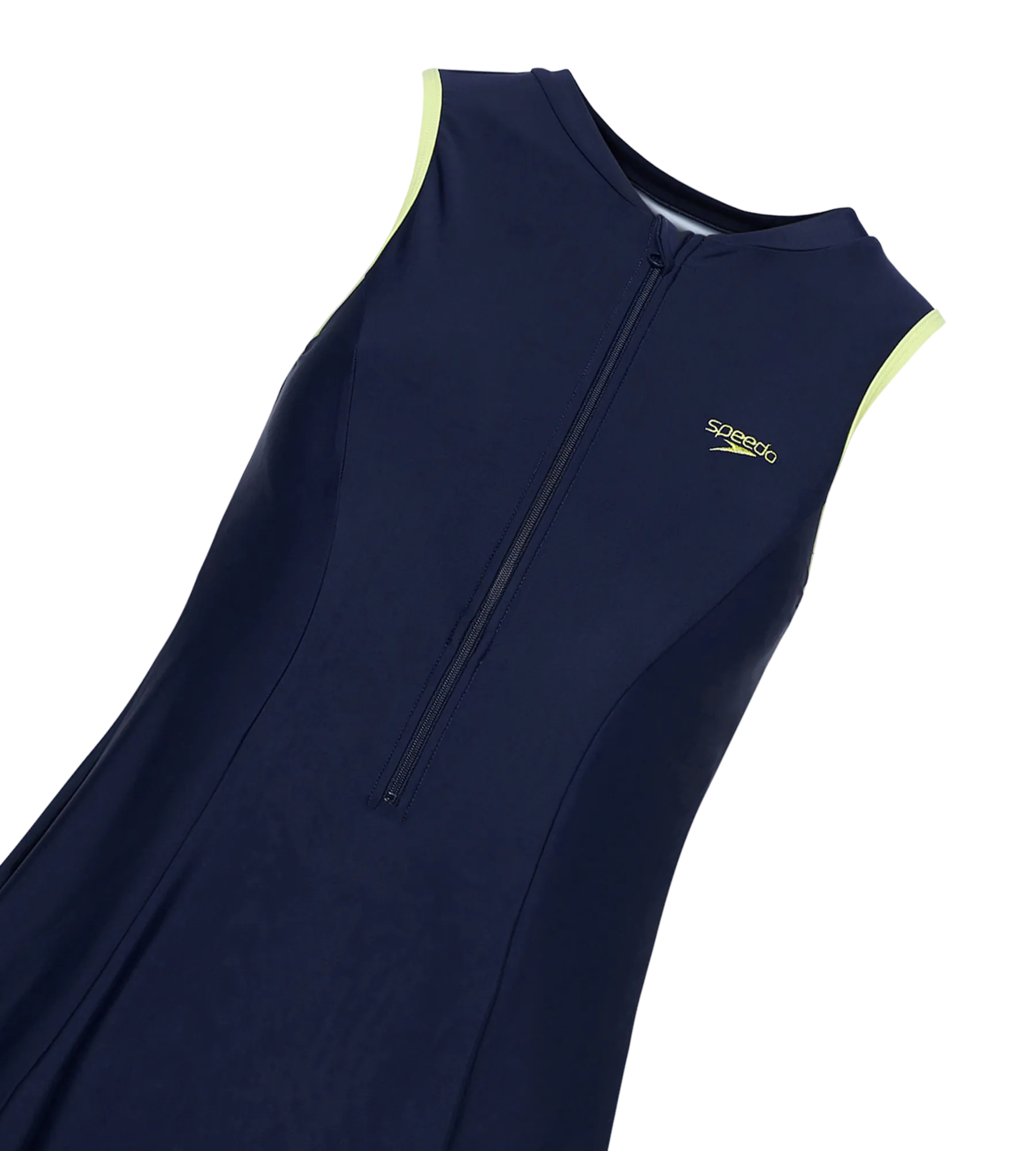 Women's Endurance10 Racerback Swimdress With Boyleg - True Navy & Electric Lime - Image 12