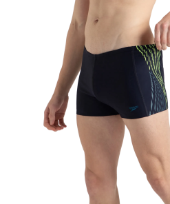 Men's Endurance10 Tech Print Placement Panel Aquashort - True Navy. Hyper Yellow & Dark Teal