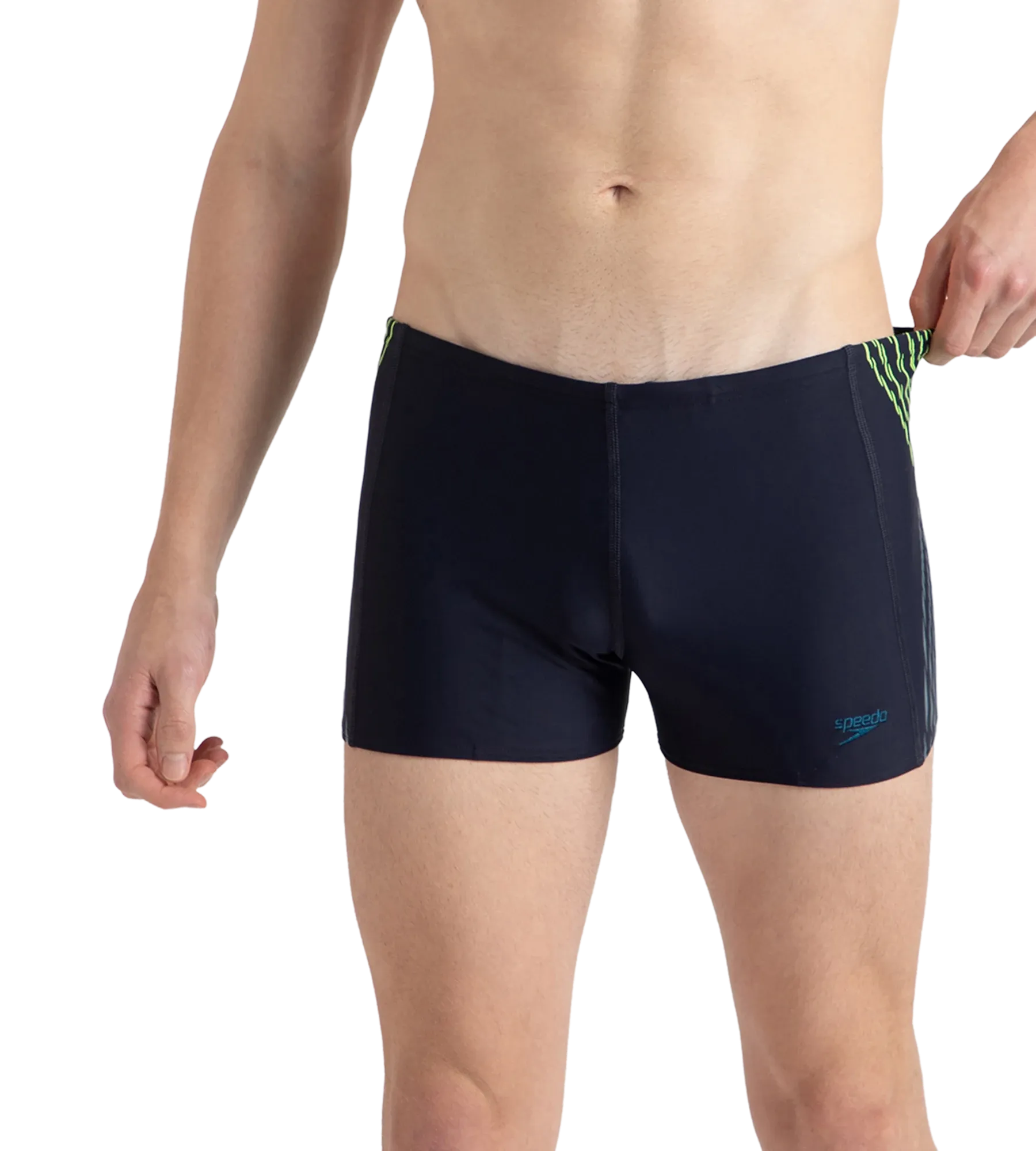 Men's Endurance10 Tech Print Placement Panel Aquashort - True Navy. Hyper Yellow & Dark Teal - Image 2