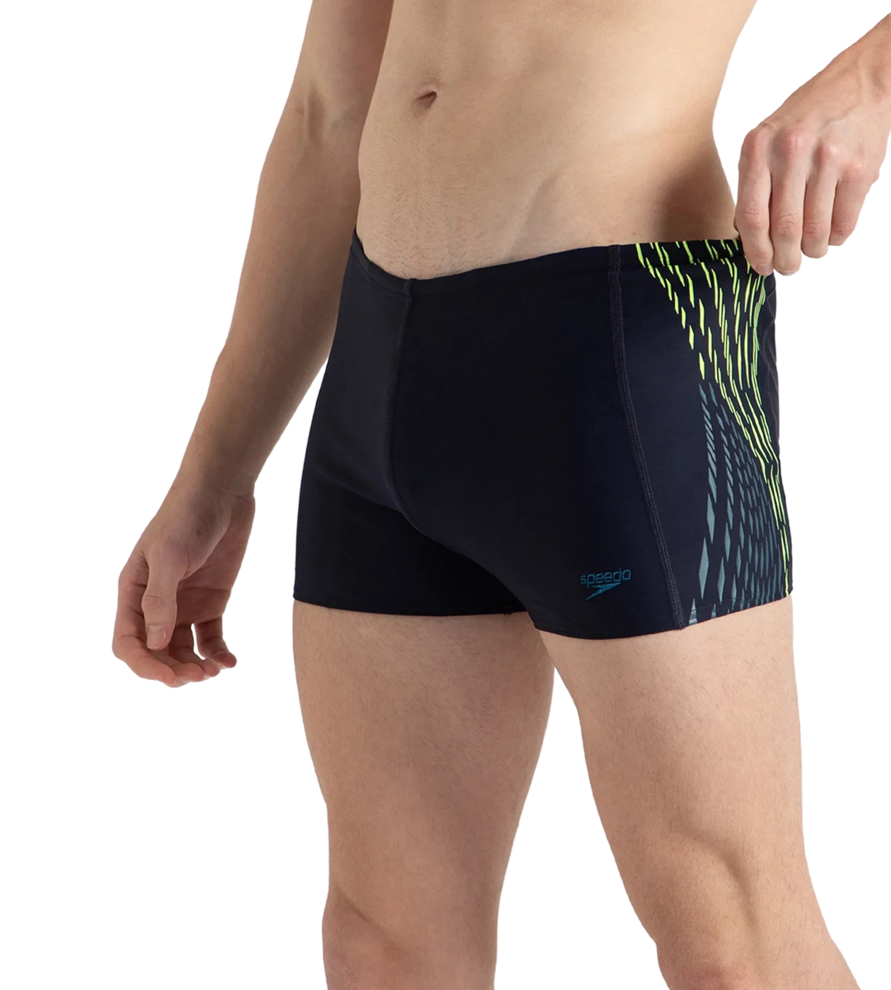 Men's Endurance10 Tech Print Placement Panel Aquashort - True Navy. Hyper Yellow & Dark Teal - Image 3