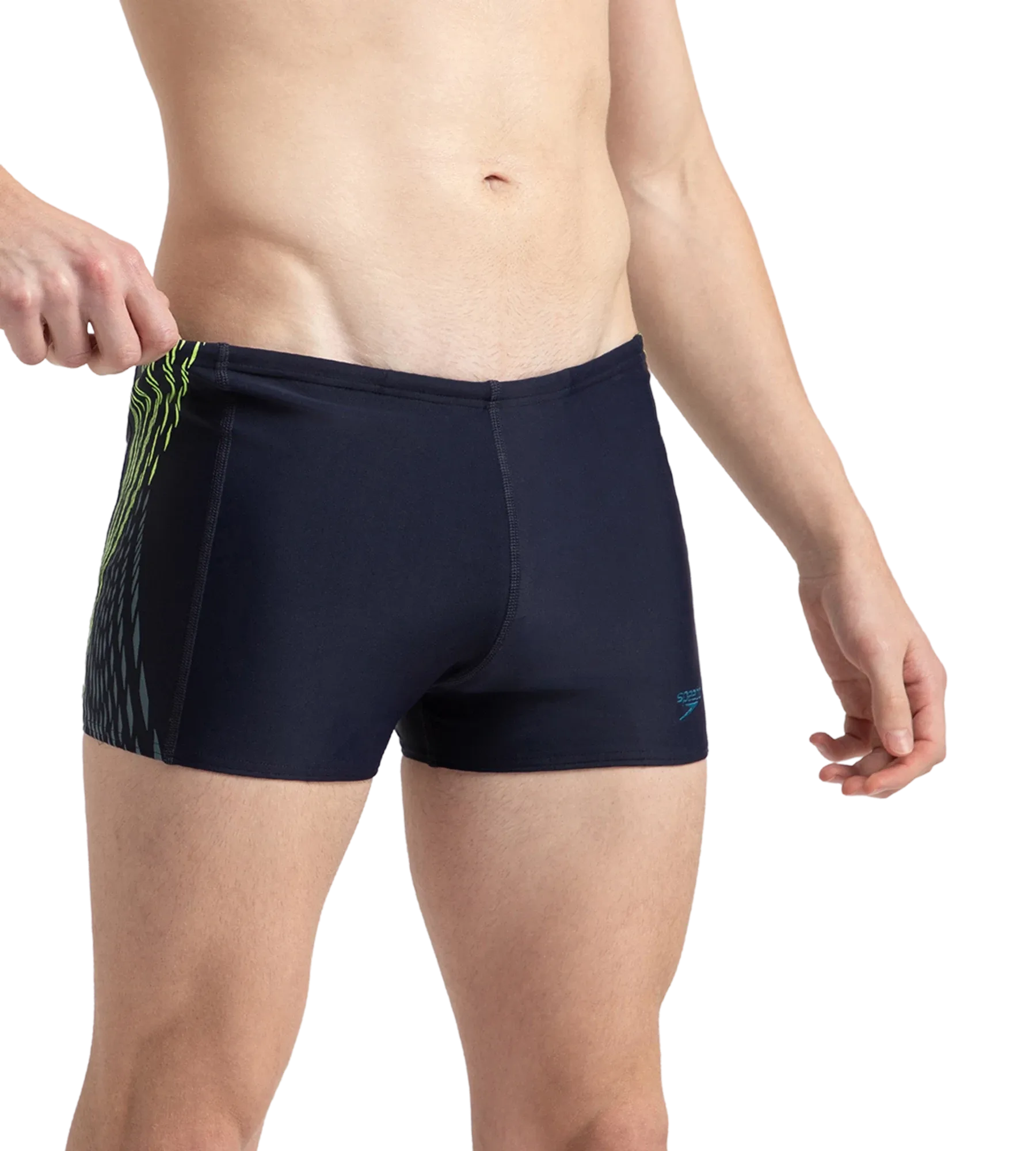 Men's Endurance10 Tech Print Placement Panel Aquashort - True Navy. Hyper Yellow & Dark Teal - Image 4
