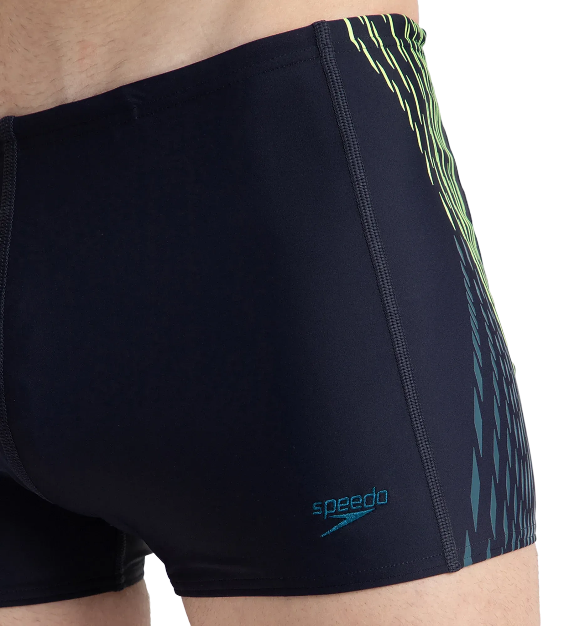 Men's Endurance10 Tech Print Placement Panel Aquashort - True Navy. Hyper Yellow & Dark Teal - Image 9