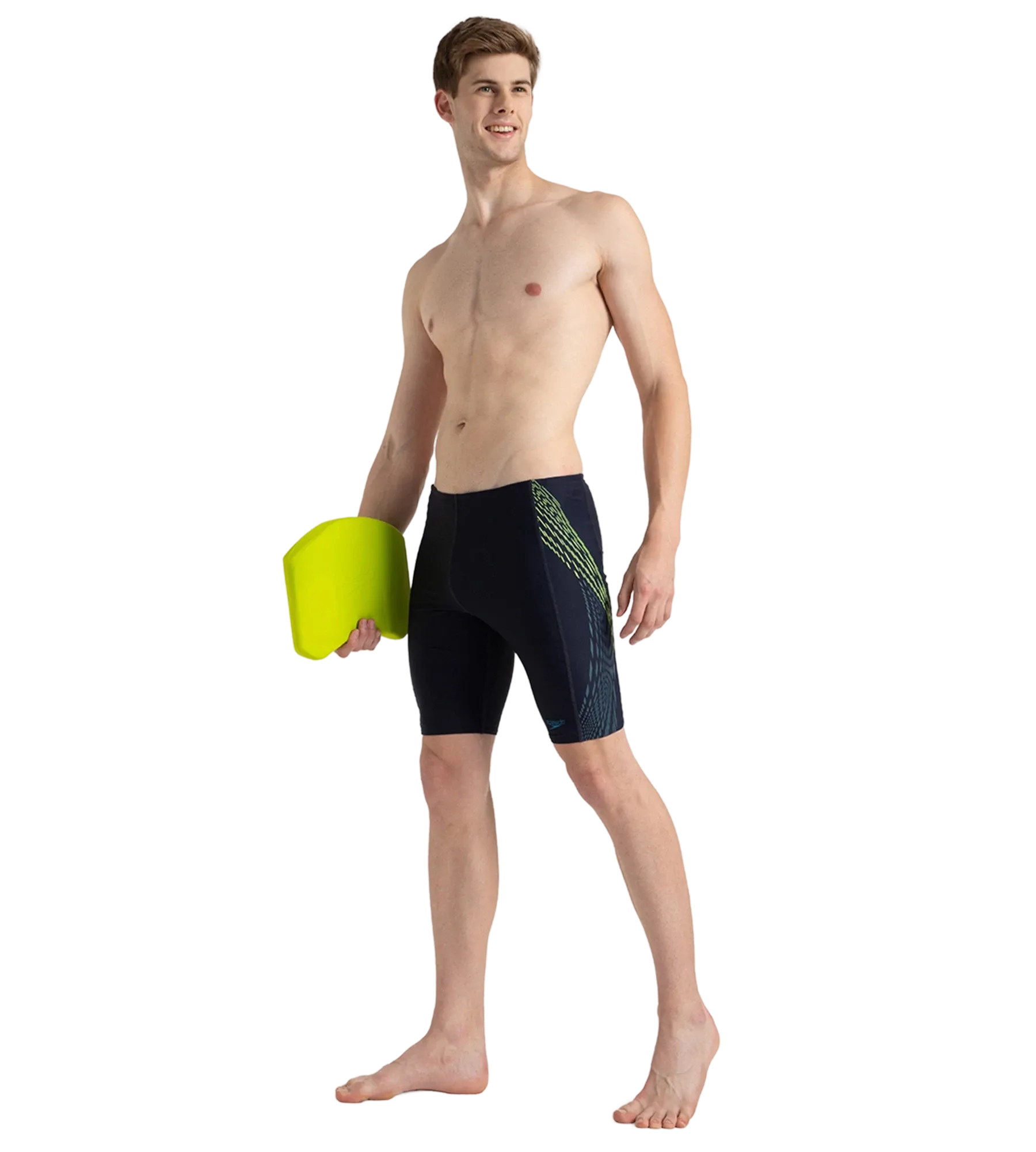 Men's Endurance10 Tech Print Placement Panel Jammer - True Navy. Hyper Yellow & Dark Teal - Image 7