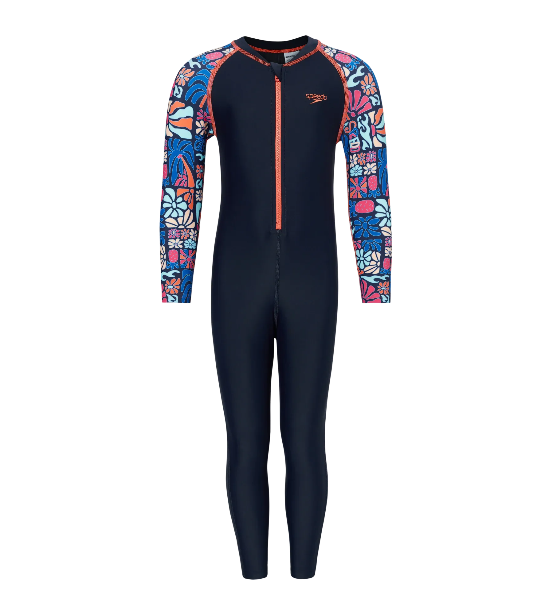 Tots Unisex Endurance10 Printed Colorblock All In One Suit For Boys and Girls - True Navy. Peacoat & Tropical Coral - Image 3