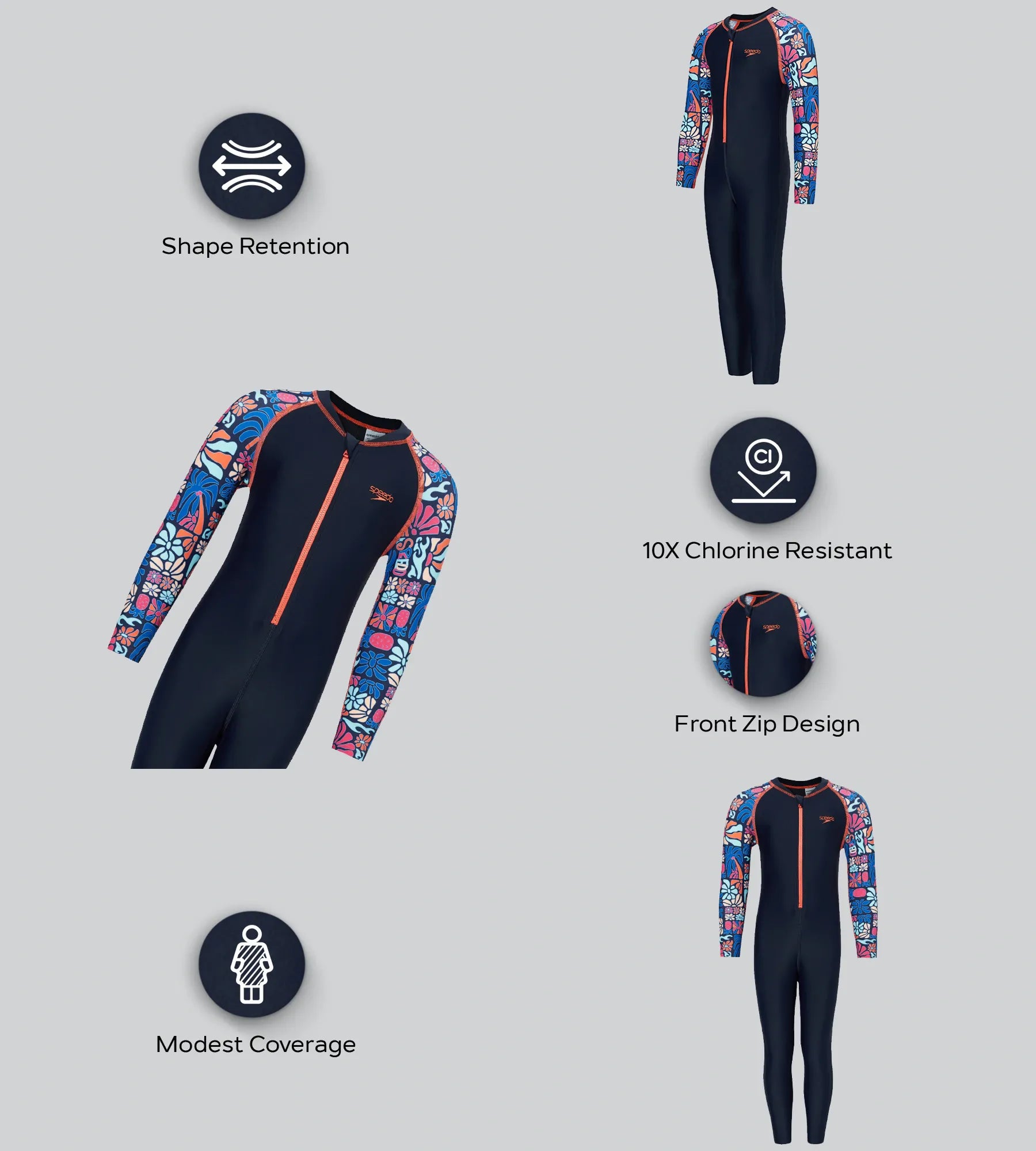 Tots Unisex Endurance10 Printed Colorblock All In One Suit For Boys and Girls - True Navy. Peacoat & Tropical Coral - Image 2