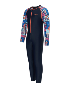 Tots Unisex Endurance10 Printed Colorblock All In One Suit For Boys and Girls - True Navy. Peacoat  & Tropical Coral