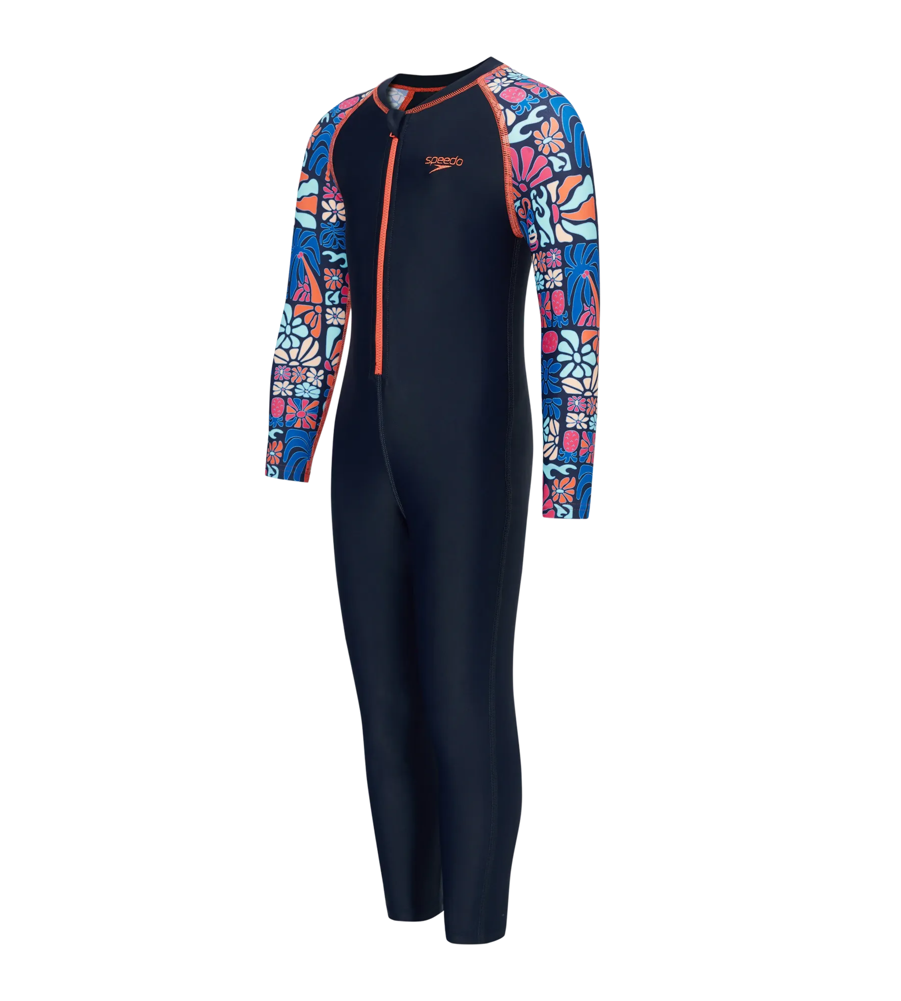 Tots Unisex Endurance10 Printed Colorblock All In One Suit For Boys and Girls - True Navy. Peacoat & Tropical Coral