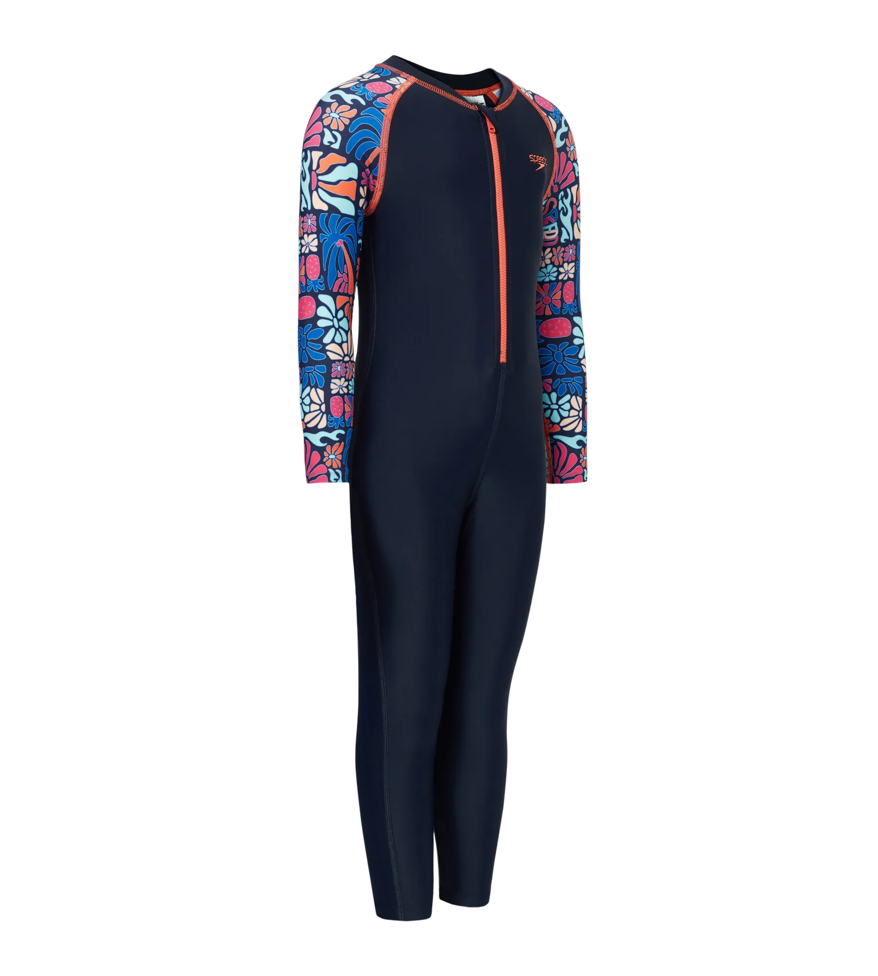 Tots Unisex Endurance10 Printed Colorblock All In One Suit For Boys and Girls - True Navy. Peacoat & Tropical Coral - Image 4