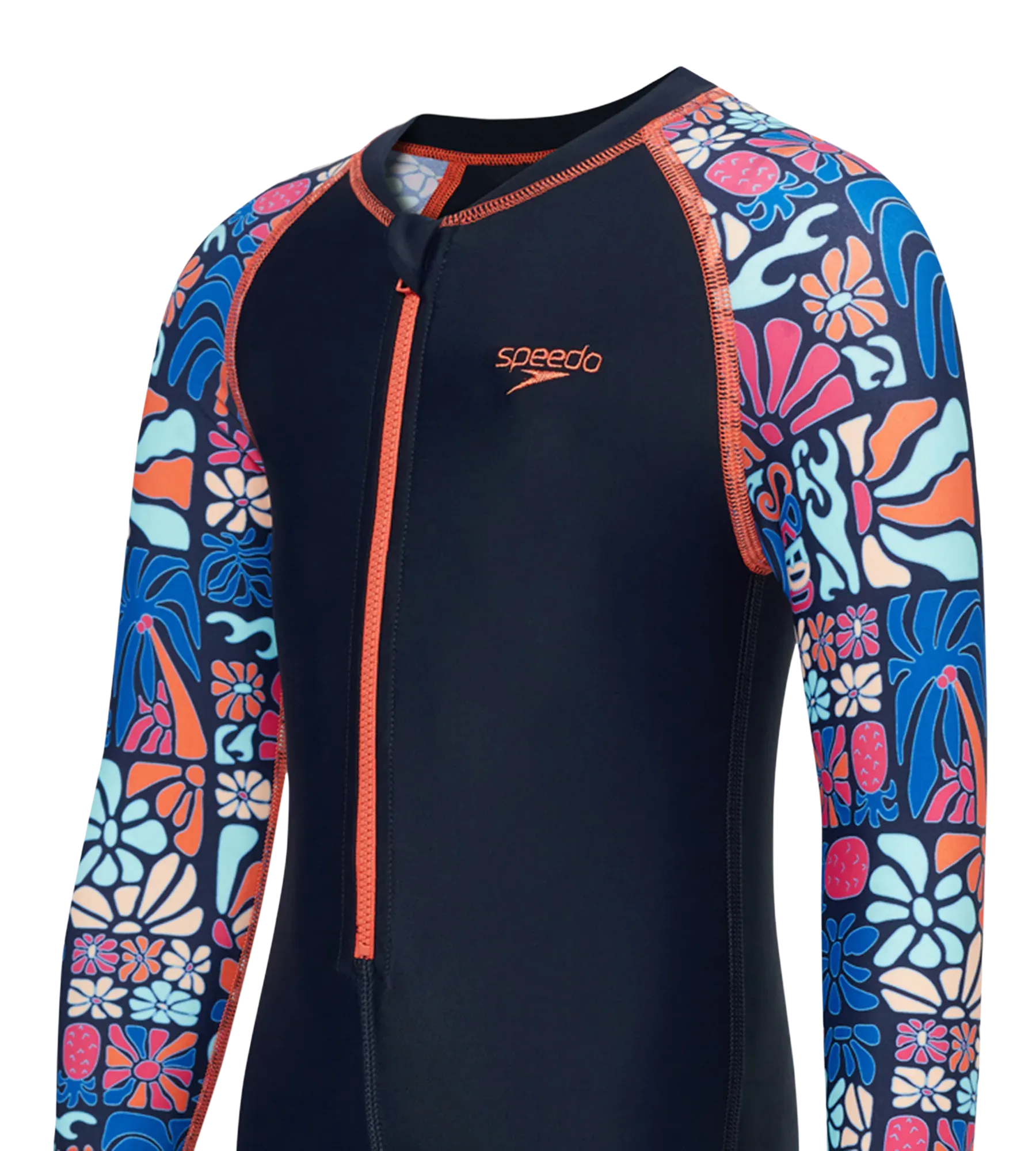 Tots Unisex Endurance10 Printed Colorblock All In One Suit For Boys and Girls - True Navy. Peacoat & Tropical Coral - Image 6