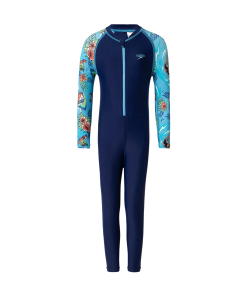 Tot's Endurance10 Sleeve Print All In One Suit For Boys and Girls - Harmony. Picton Blue & Bright White