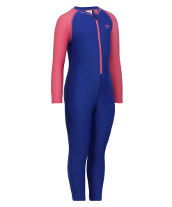 Girls Endurance 10 Essential All In One Suit For Tots (Age Range 2-8 Years) - True Cobalt & Fandango Pink