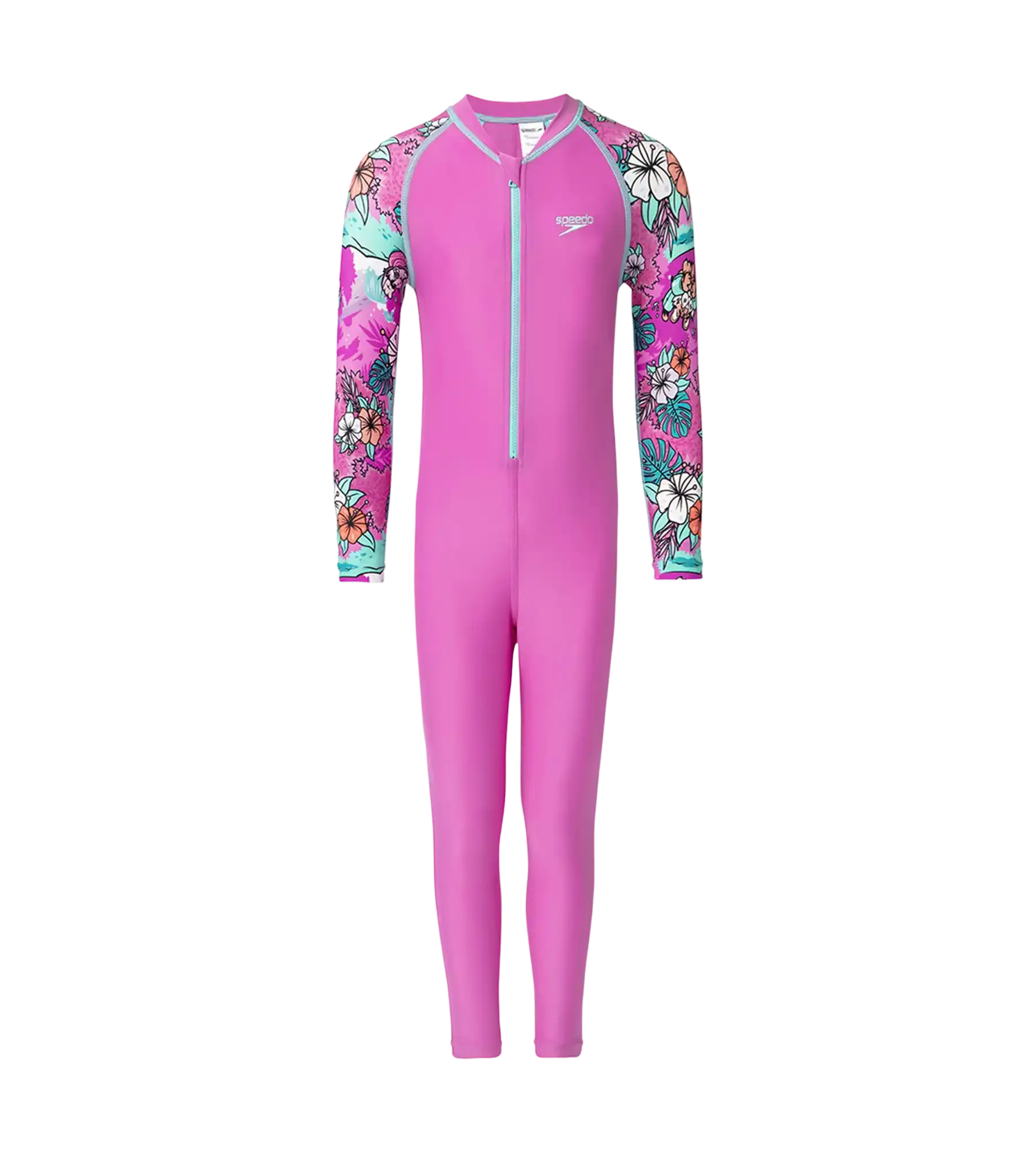 Tots Endura Brite Block Printed All In One Full Body Suit For Boys and Girls - Neon Violet. Diva & Arctic Glass - Image 2