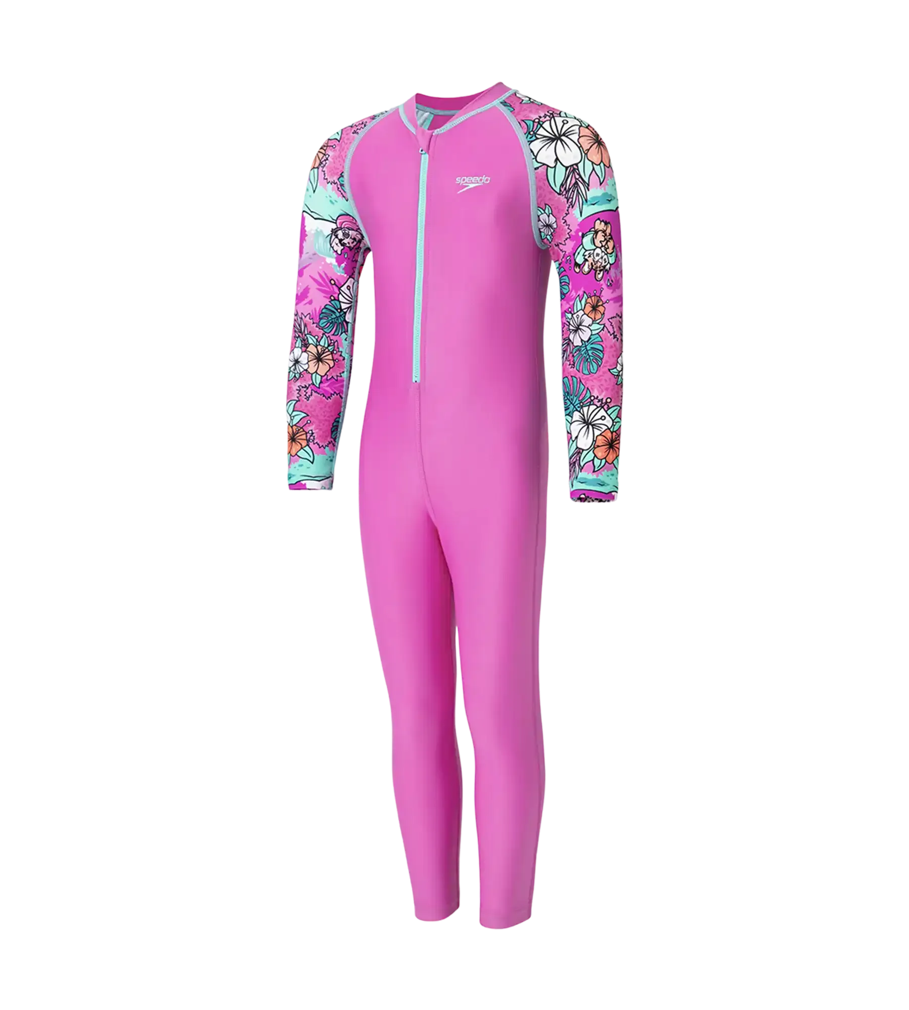 Tots Endura Brite Block Printed All In One Full Body Suit For Boys and Girls - Neon Violet. Diva & Arctic Glass - Image 3