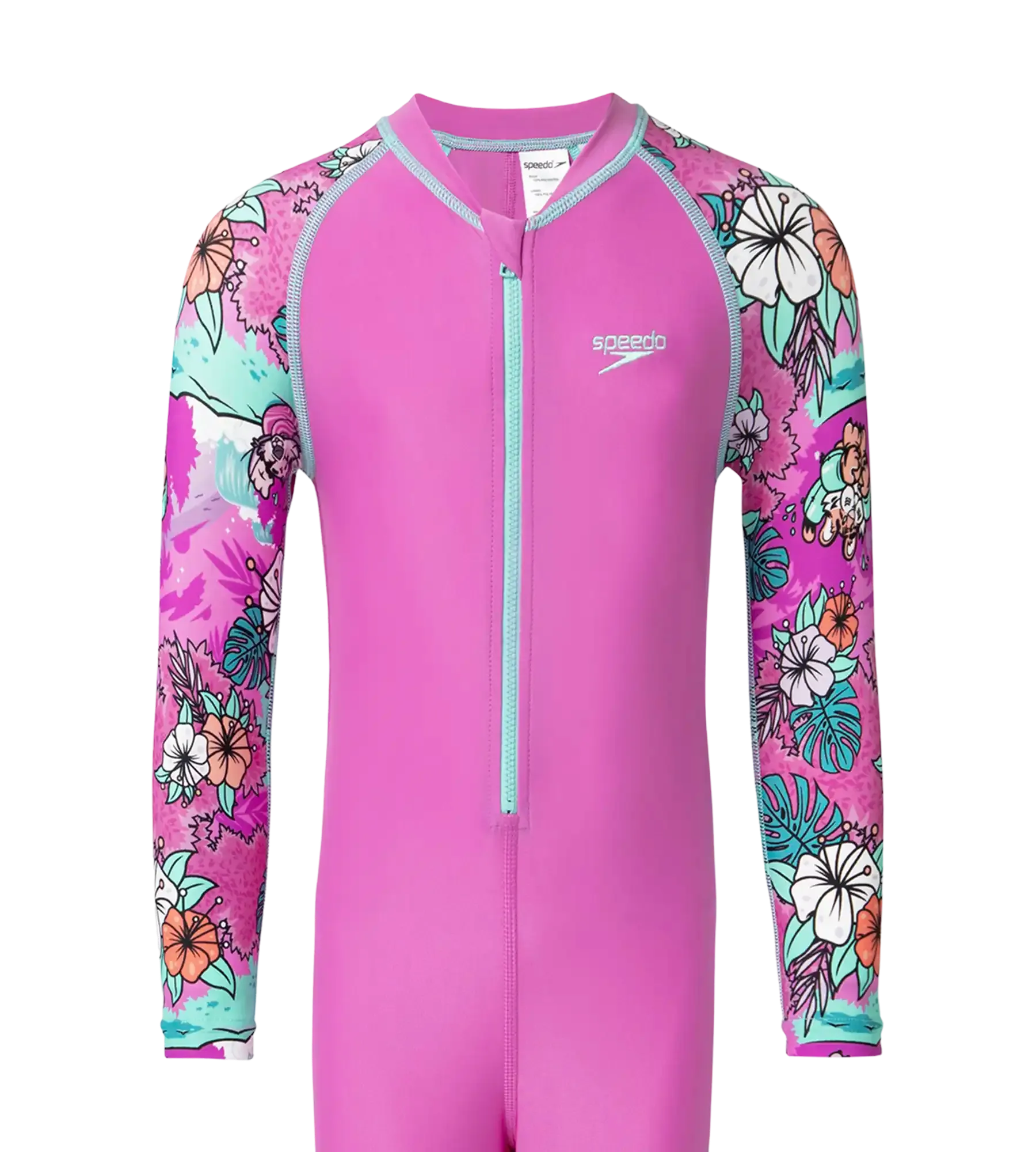 Tots Endura Brite Block Printed All In One Full Body Suit For Boys and Girls - Neon Violet. Diva & Arctic Glass - Image 5