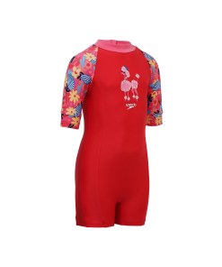 Girls Endurance 10 Essential All In One Suit For Tots (Age Range 2-8 Years) - Risk Red & Summer Yellow