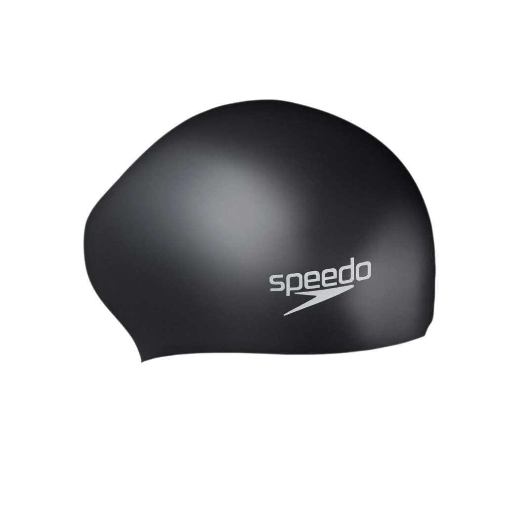 Women's Long Hair Silicone Swim Caps -Black