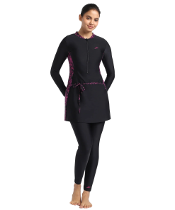 Women's Endurance 10 Printed Two Piece Full Bodysuit Swimwear - Black & Boom Splice