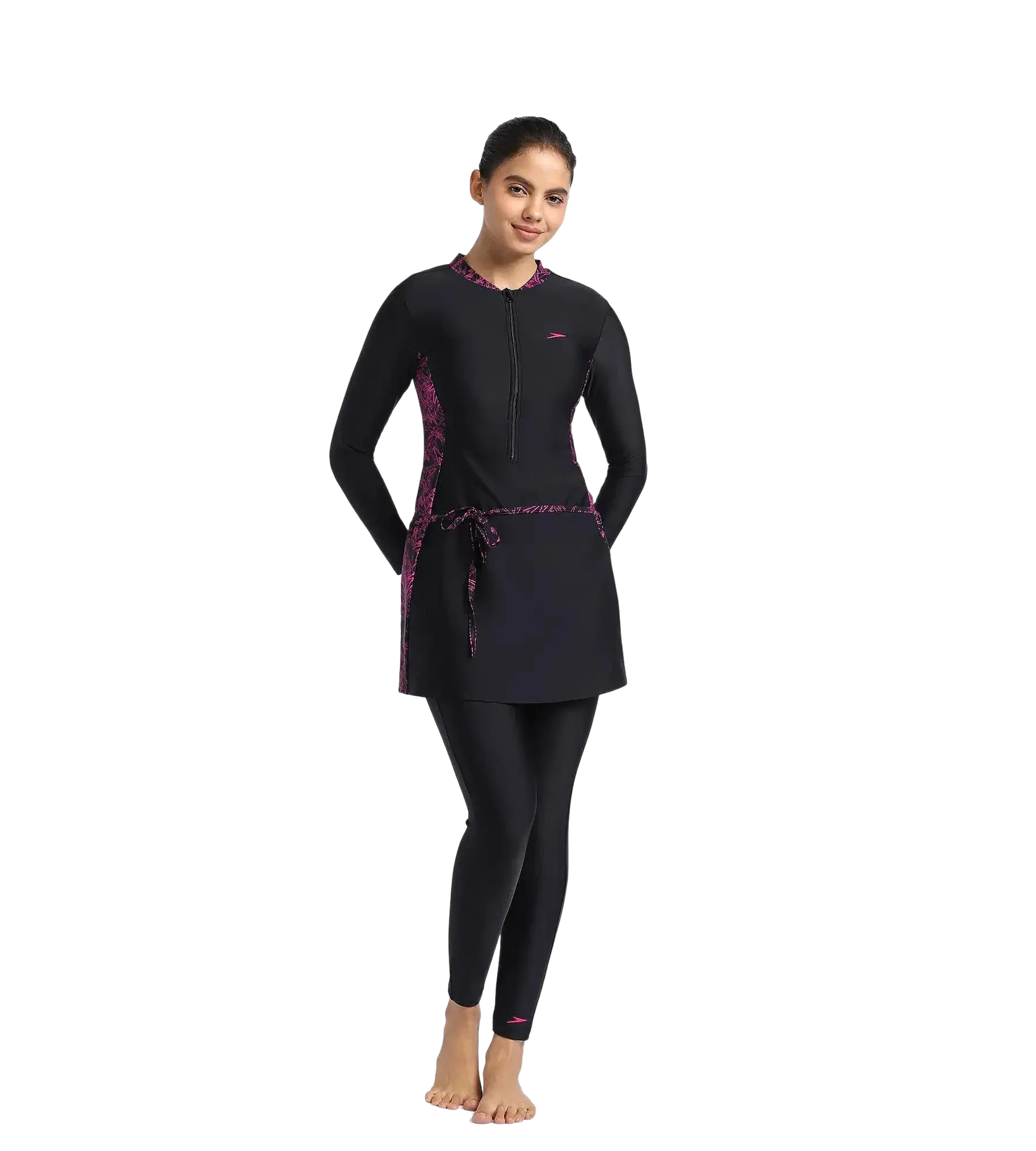 Women's Endurance 10 Printed Two Piece Full Bodysuit Swimwear - Black & Boom Splice - Image 3
