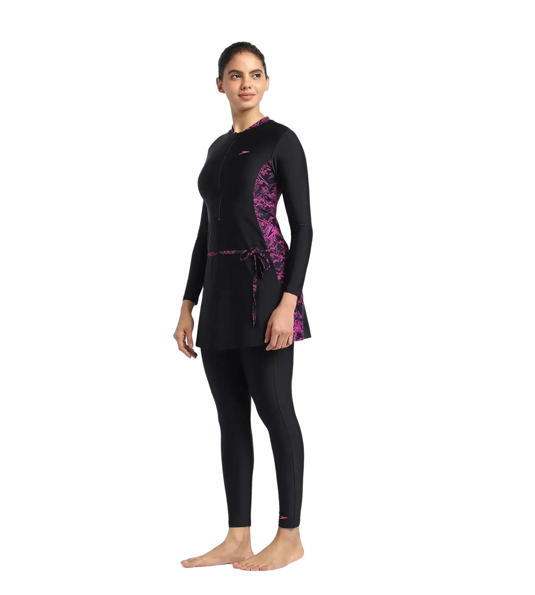 Women's Endurance 10 Printed Two Piece Full Bodysuit Swimwear - Black & Boom Splice - Image 5