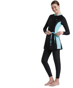 Women's Endurance 10 Two Piece Full Body Suit Swimwear - Black & Marine Blue