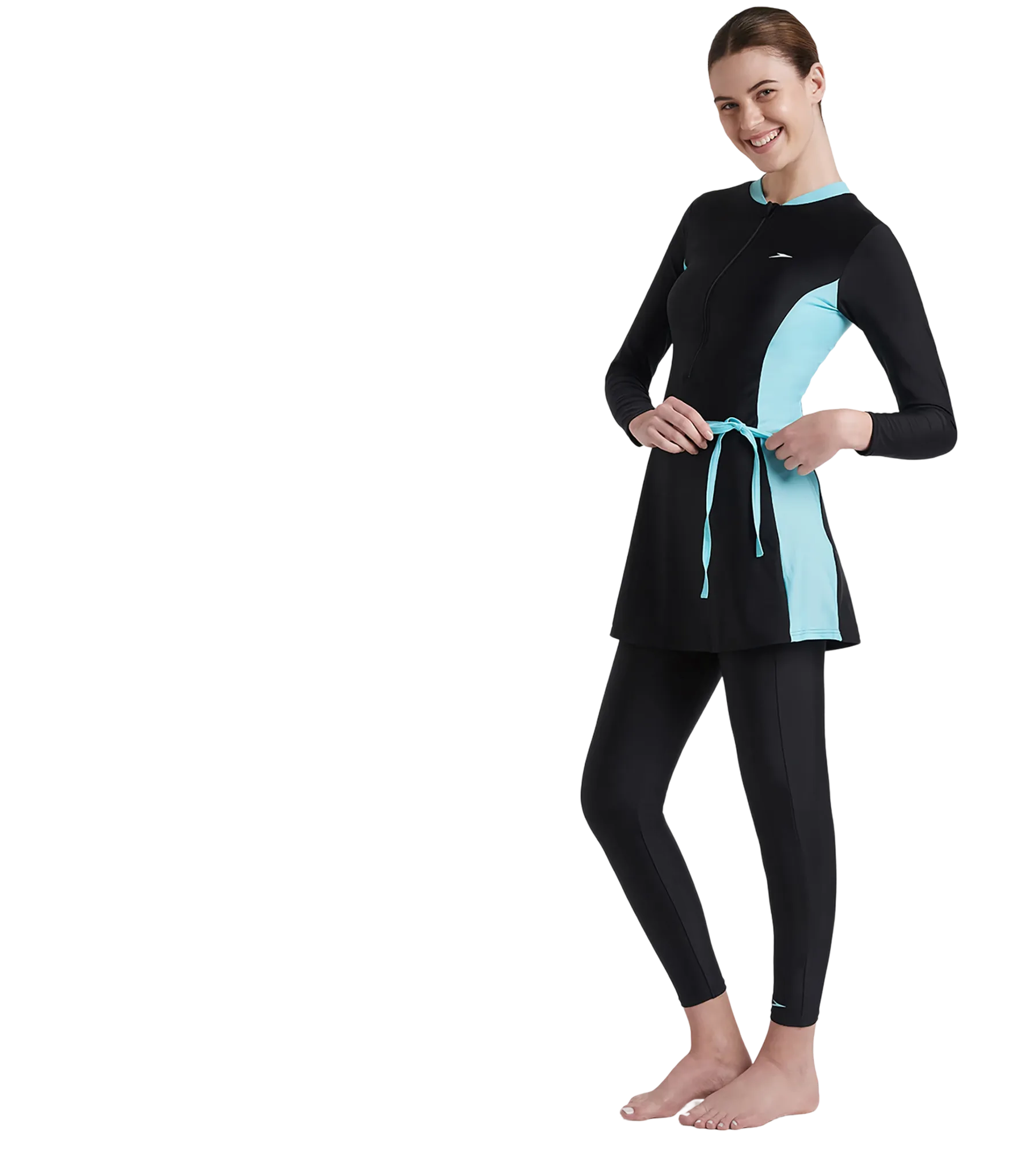 Women's Endurance 10 Two Piece Full Body Suit Swimwear - Black & Marine Blue